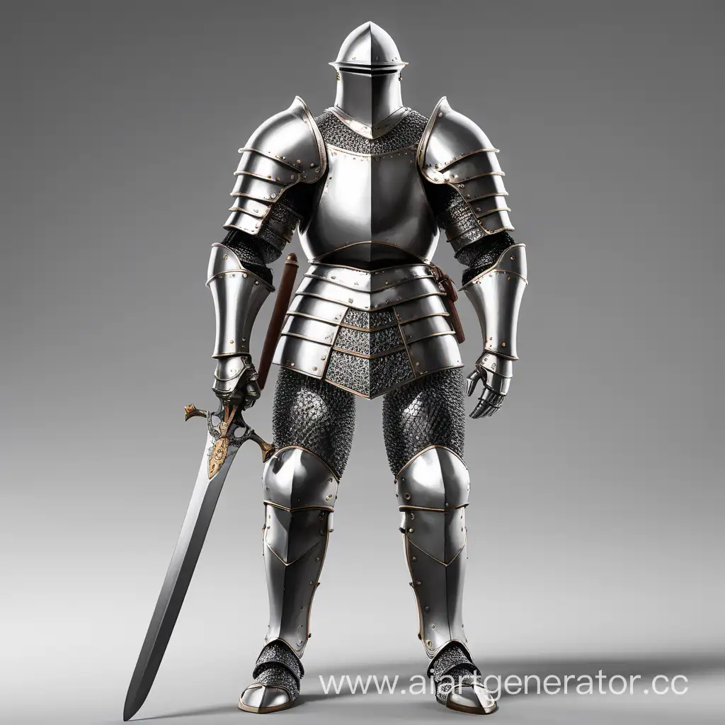 Человек ростом 180 сантиметров, с мечём в руке и в стальной броне