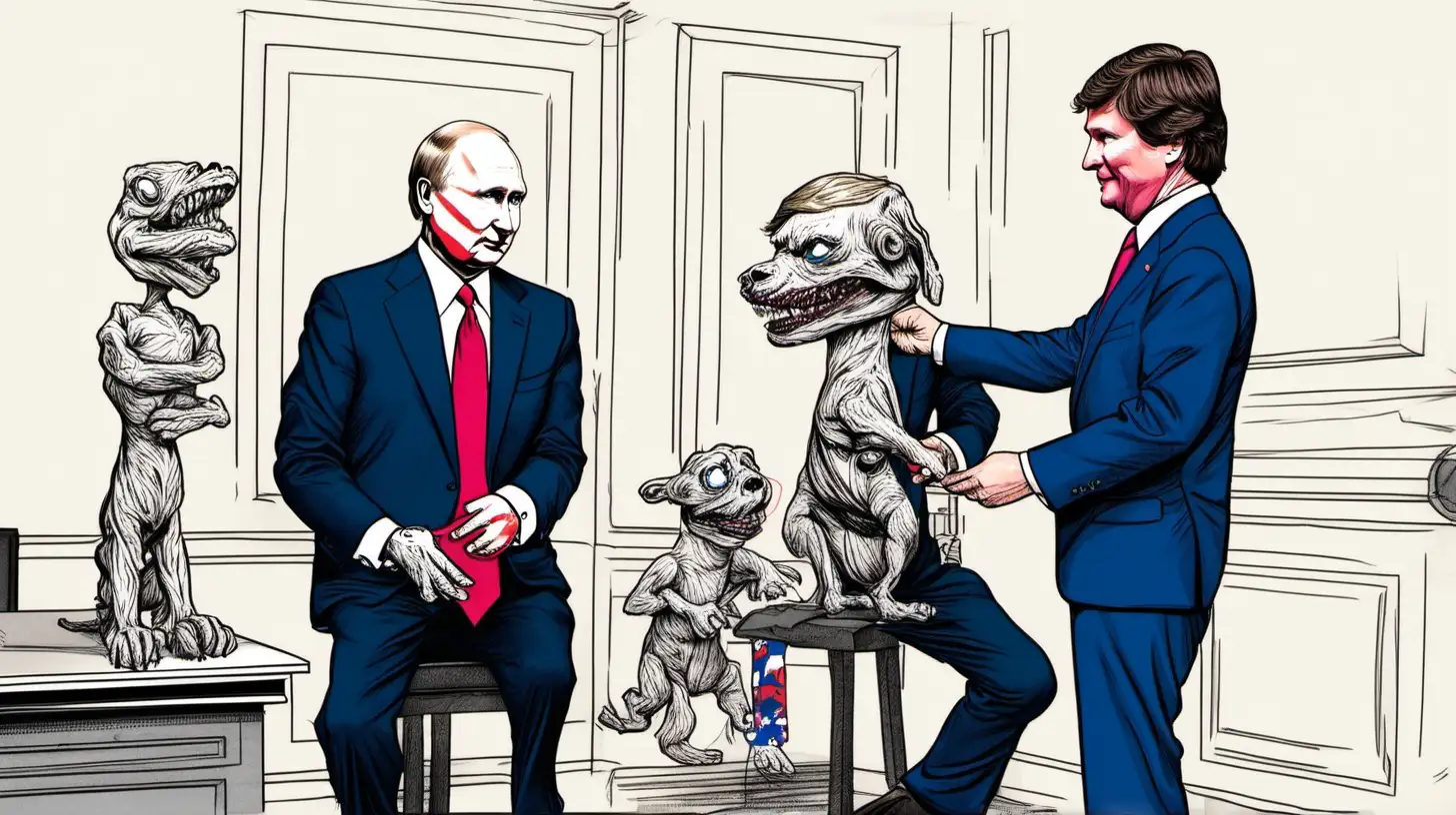 Putin puppeteering Tucker Carlson.