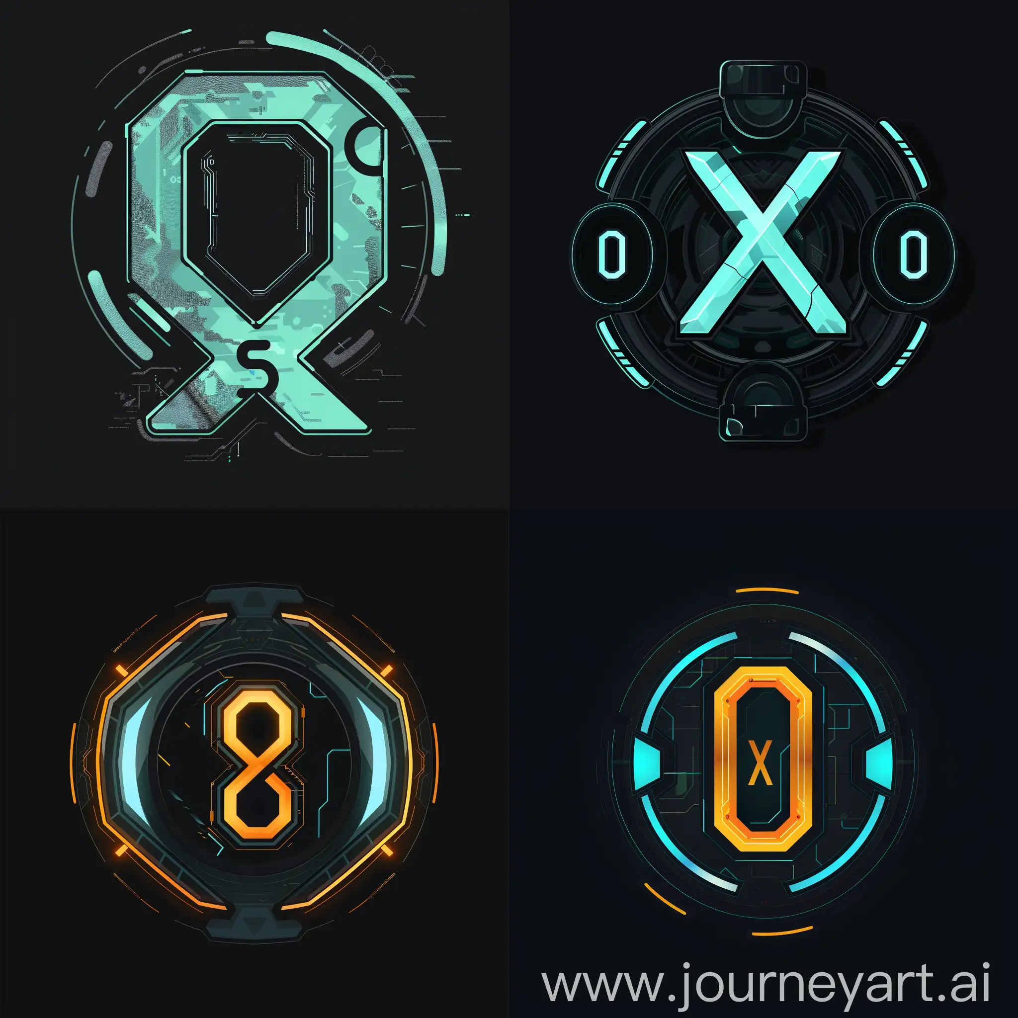 a logo for a blockchain game with  0 and a X. Futuristic style. Clean. very detailled. black