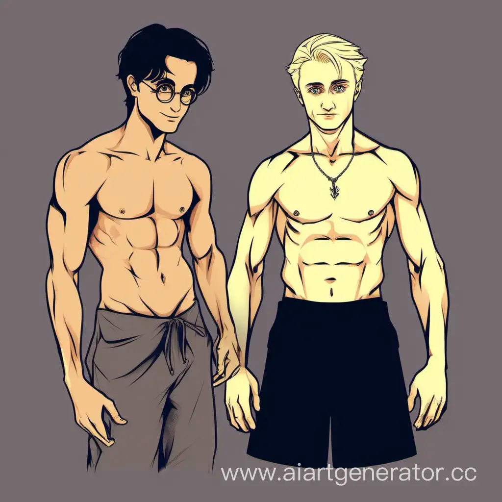 shirtless harry potter and draco malfoy 
