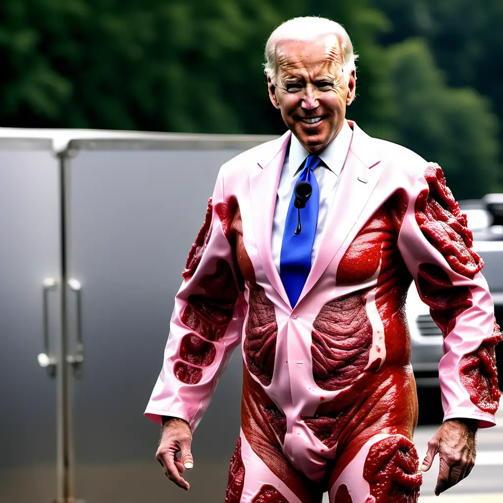 Joe Biden Wearing a Unique Meat Suit for a Bold Fashion Statement