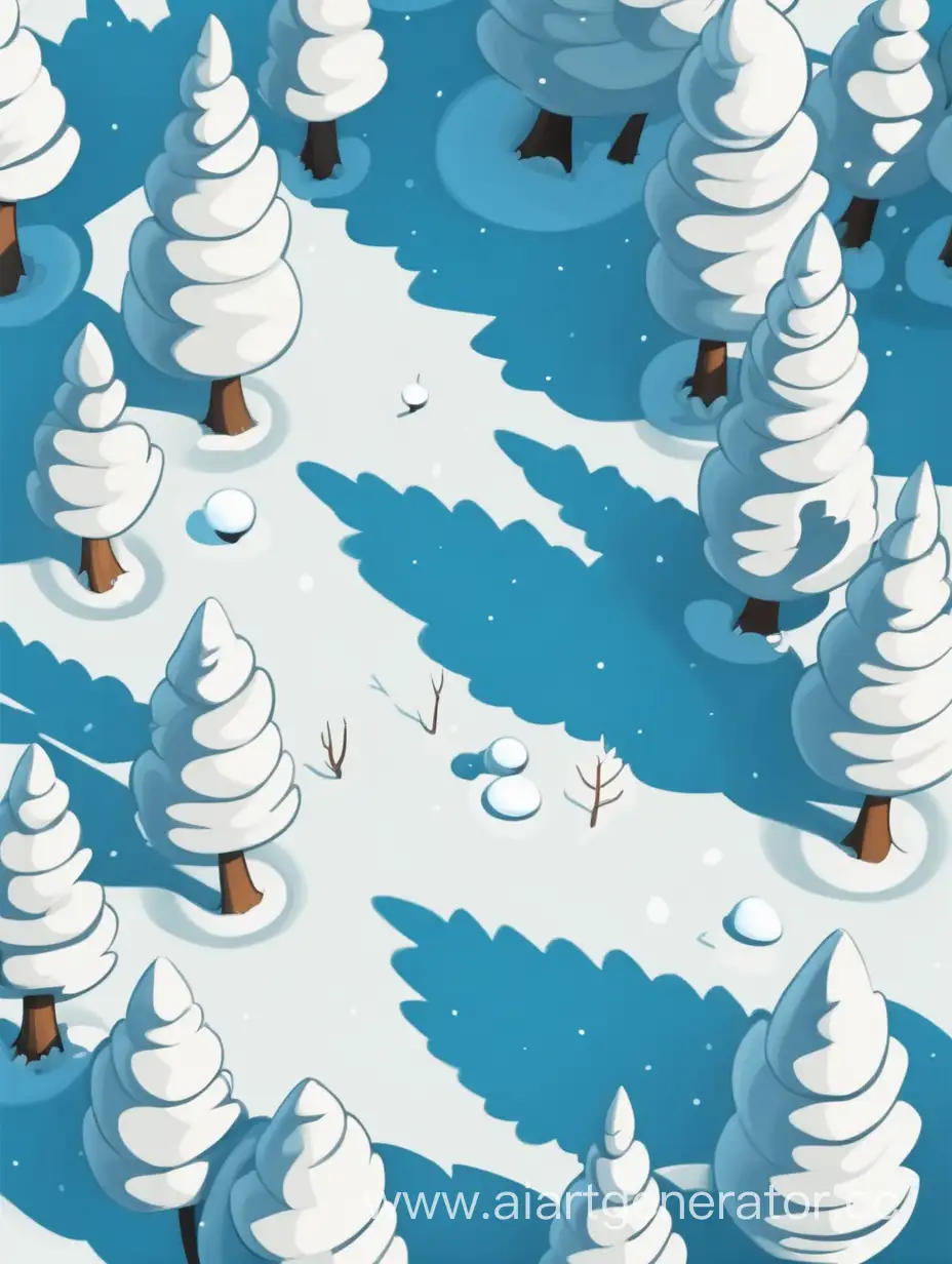 sunny day. winter cartoon forest. top view