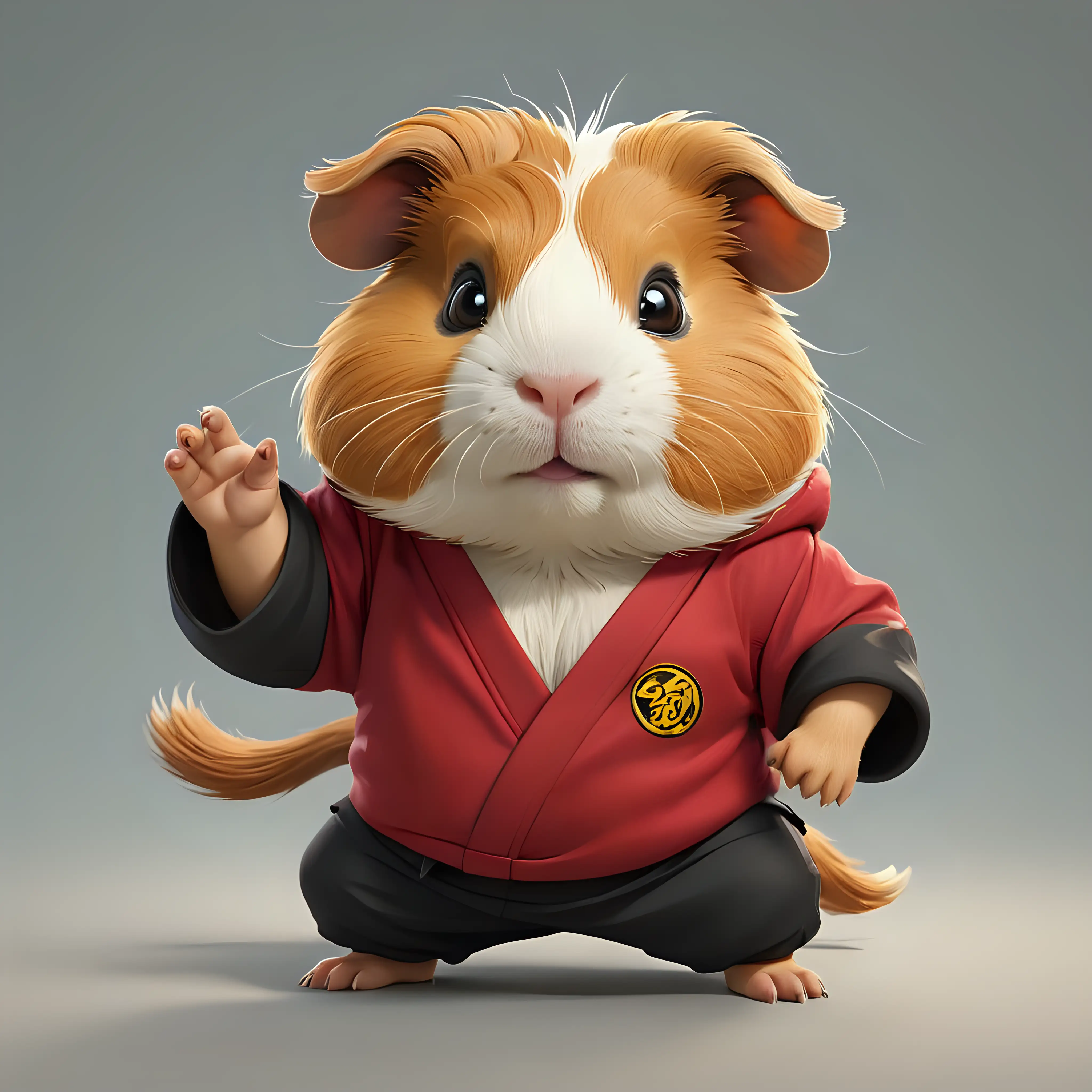 a cute Guinea pig in cartoon style in full body with Kung fu clothes with clear background