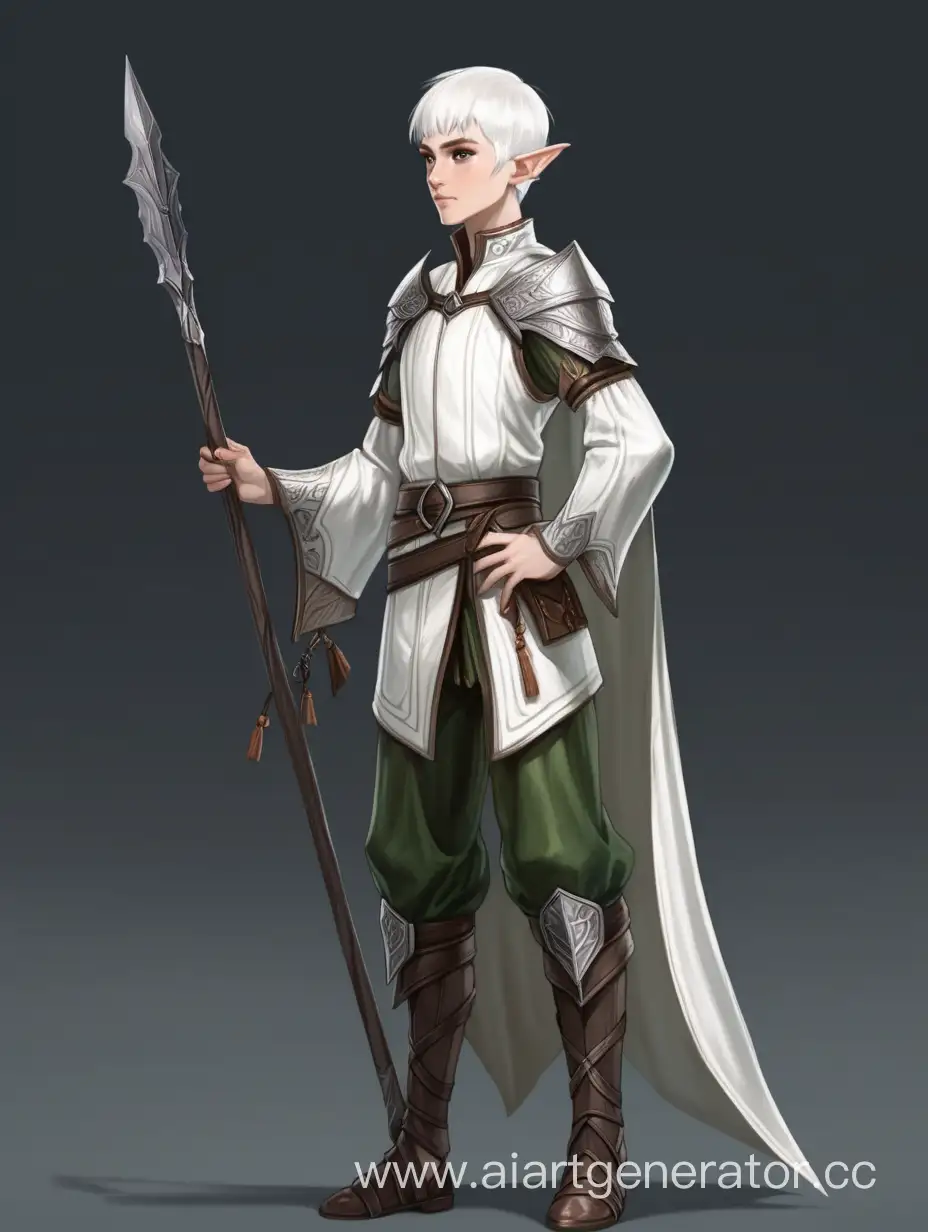 full-length half-elf with white short hair