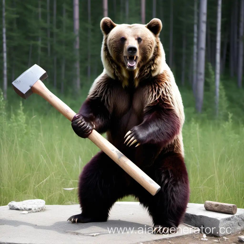 Adorable-Live-Bear-Playfully-Wielding-a-Hammer