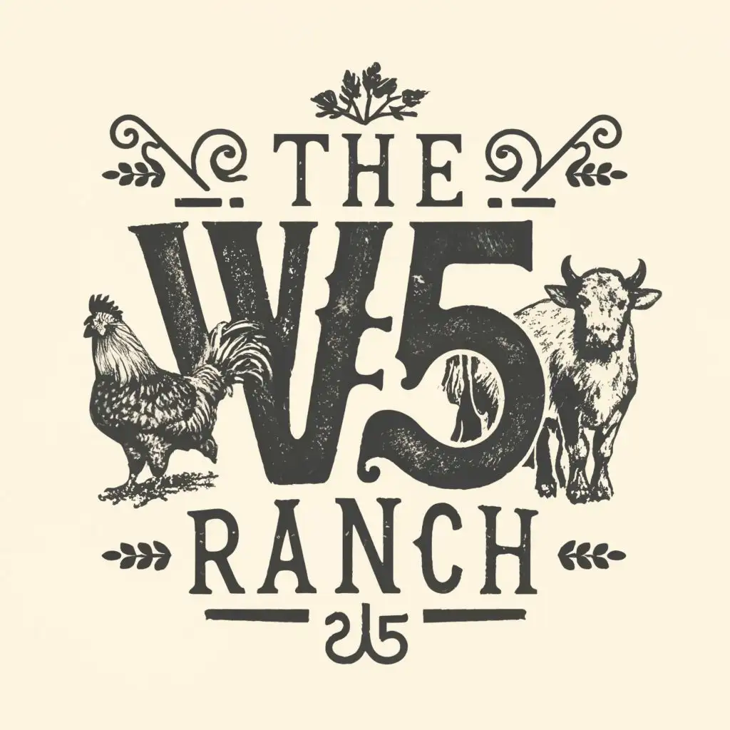 logo, Farm animals, with the text "The W5 Ranch", typography