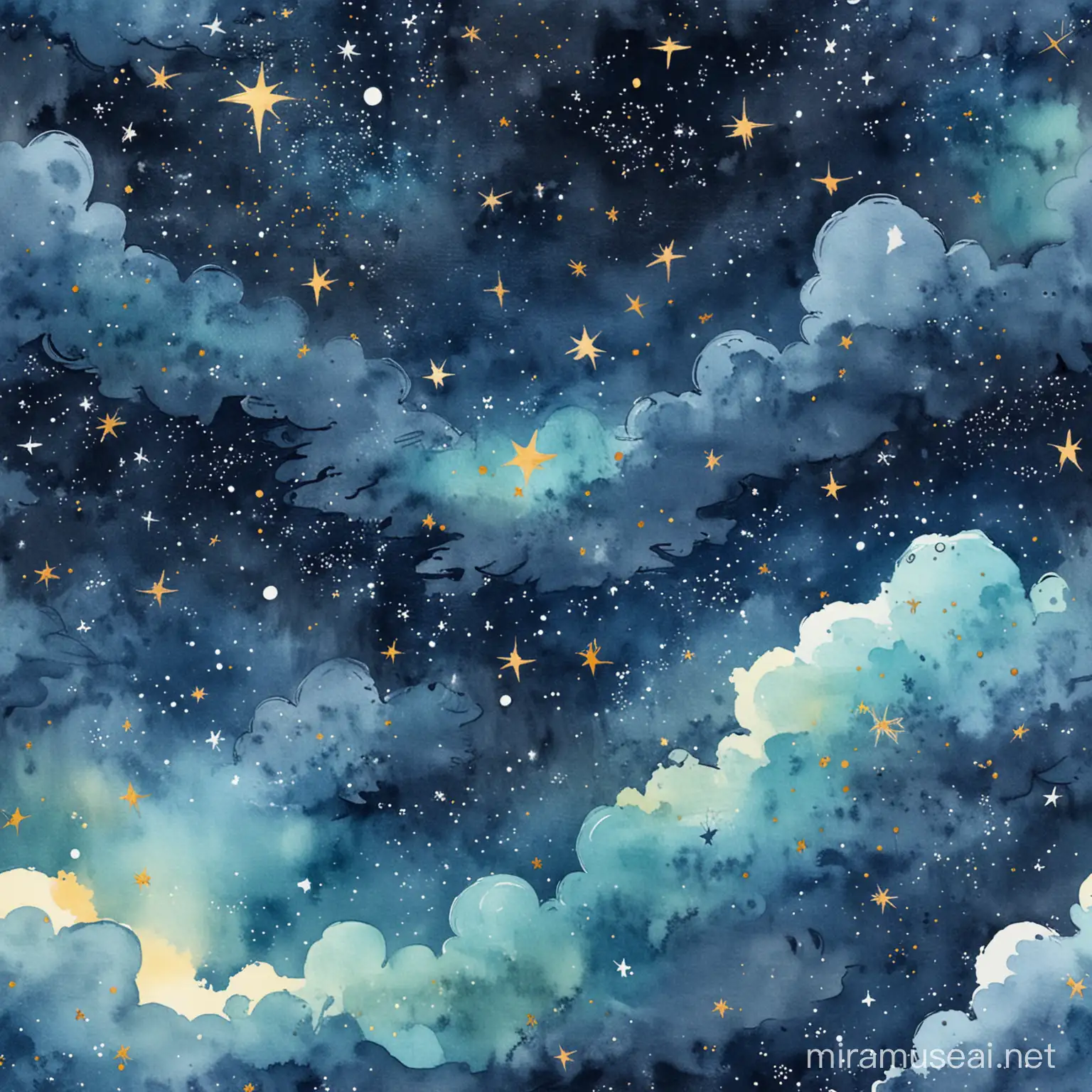 Whimsical Starry Night Sky Watercolor Painting