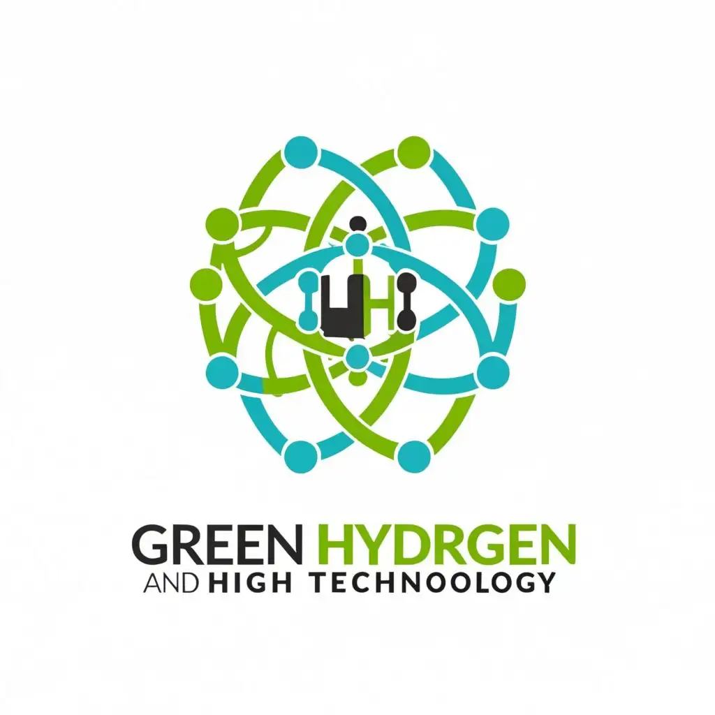 logo, hydrogen atom, with the text "Green Hydrogen and High technology", typography, be used in Technology industry