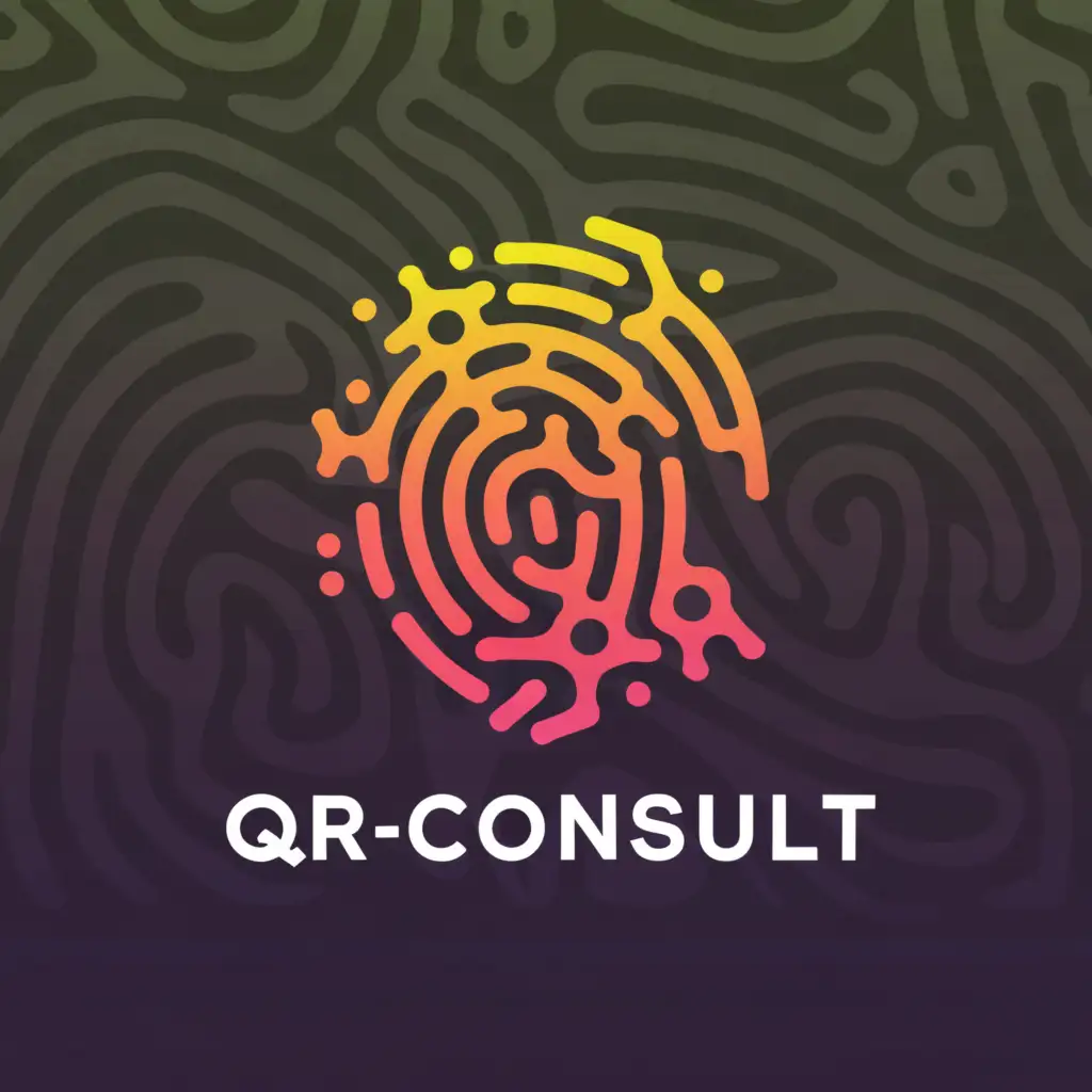 a logo design,with the text "a fingerprint in the form of a QR code in color", main symbol:QR-Consult,complex,be used in Legal industry,clear background