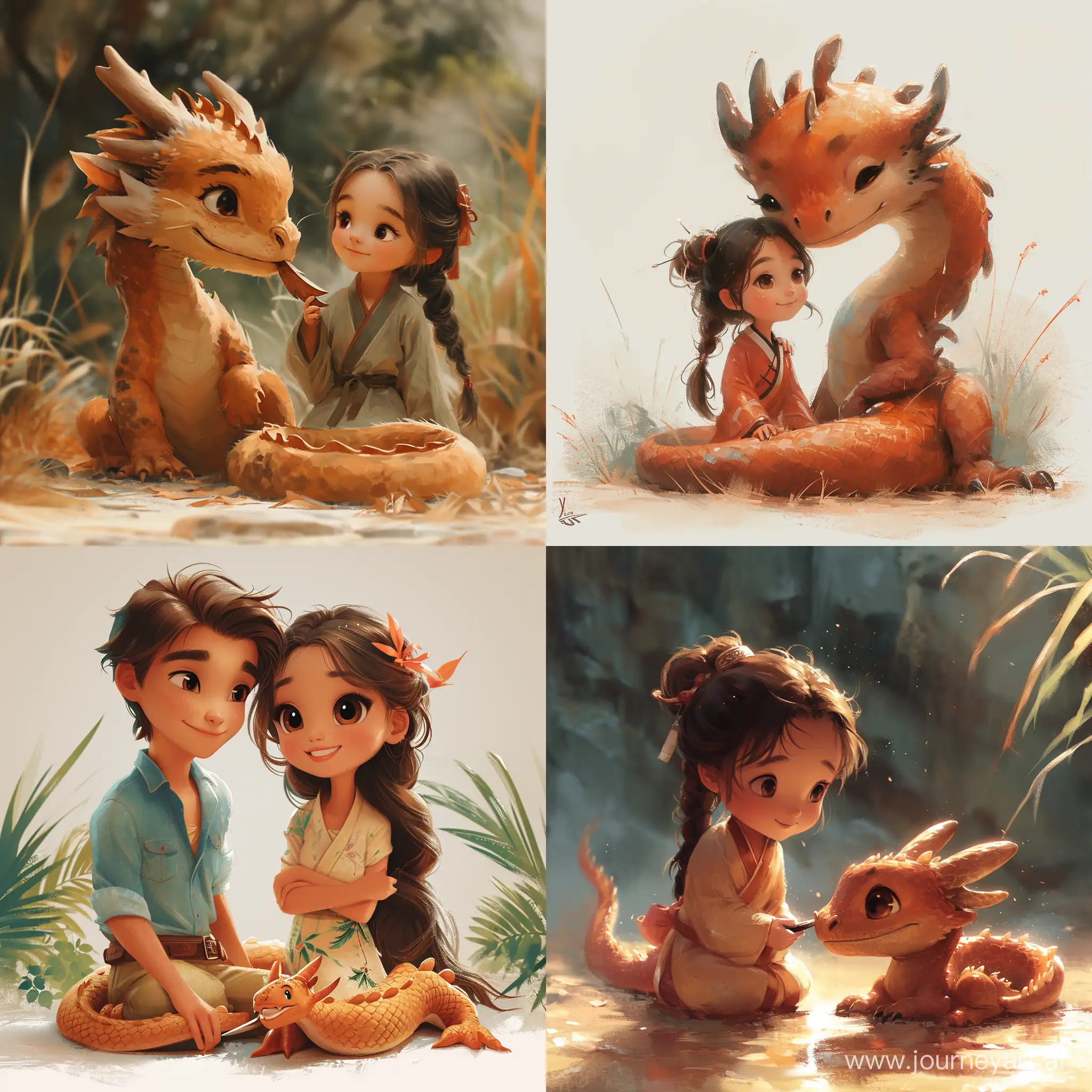 Adorable-Chinese-Dragon-Sitting-with-Cute-Girl-in-Piper-Thibodeau-Style
