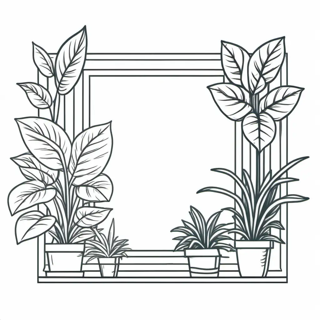 house plant line drawing frame