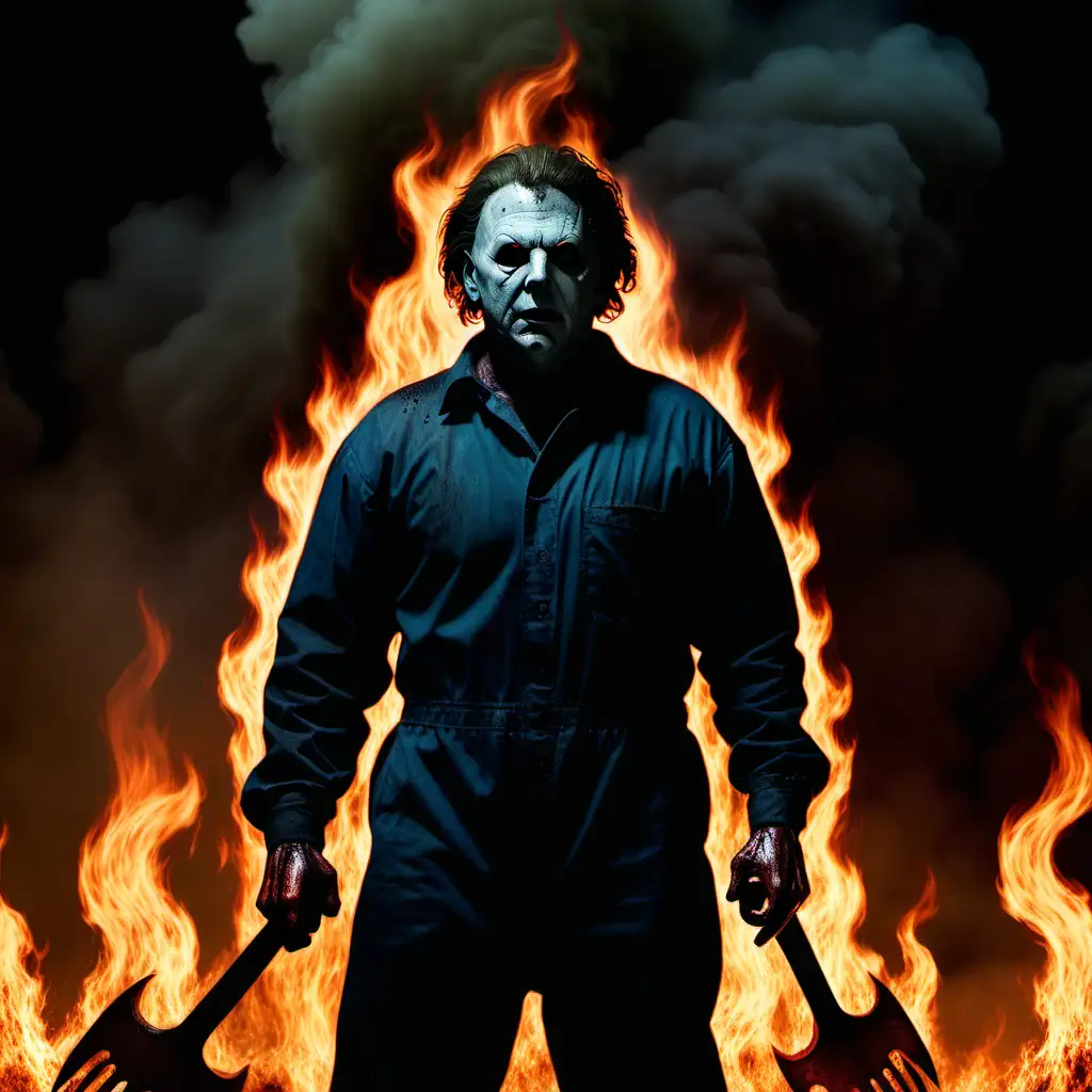Demonic Michael Myers Amidst Hellfire and Burning Souls