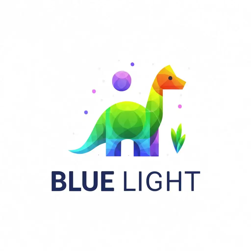 a logo design,with the text "Blue light", main symbol:Nordic dinosaur with a pastel rainbow background,Minimalistic,clear background