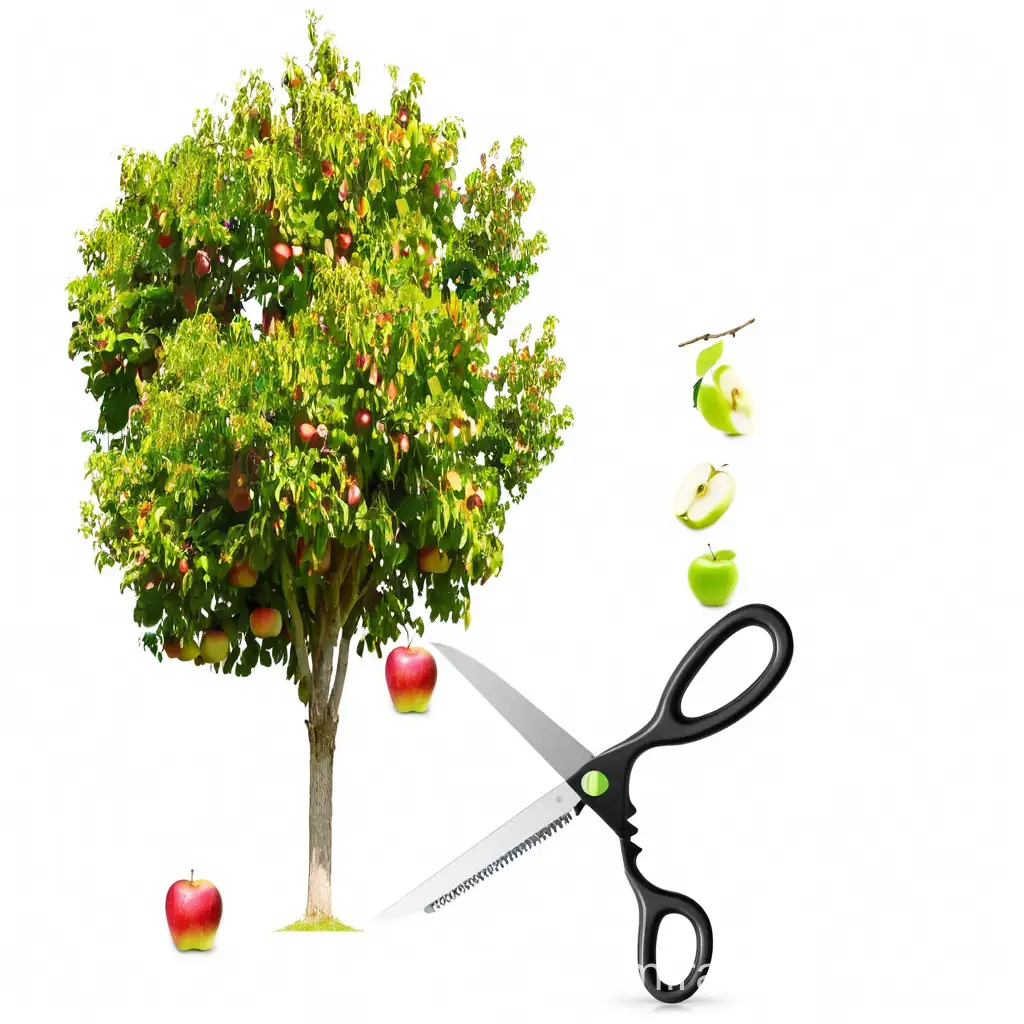 According to the image of the big scissors picking apples