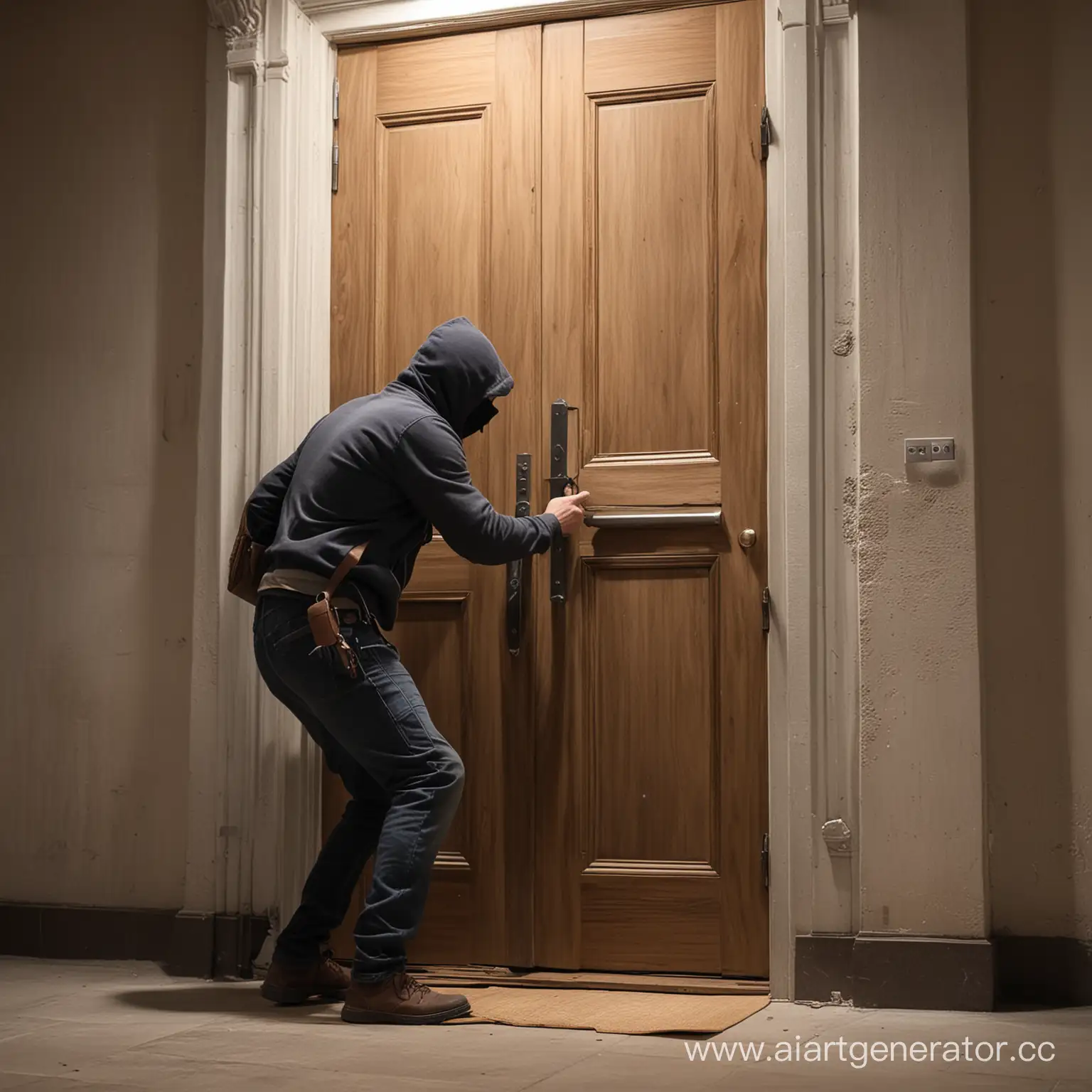 грабители пытаются взломать дверь, невидимая защита им мешает