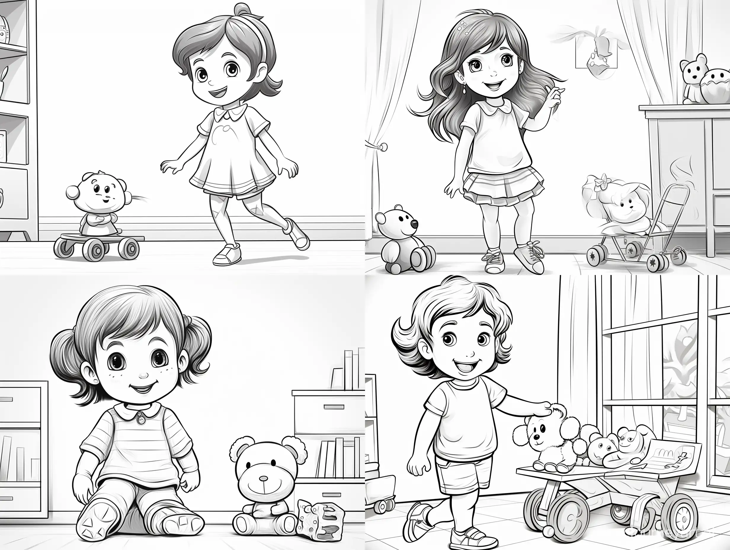 Joyful-Toddler-Coloring-Page-Adorable-AnimeStyle-Sketch-in-Kawaii-Black-and-White