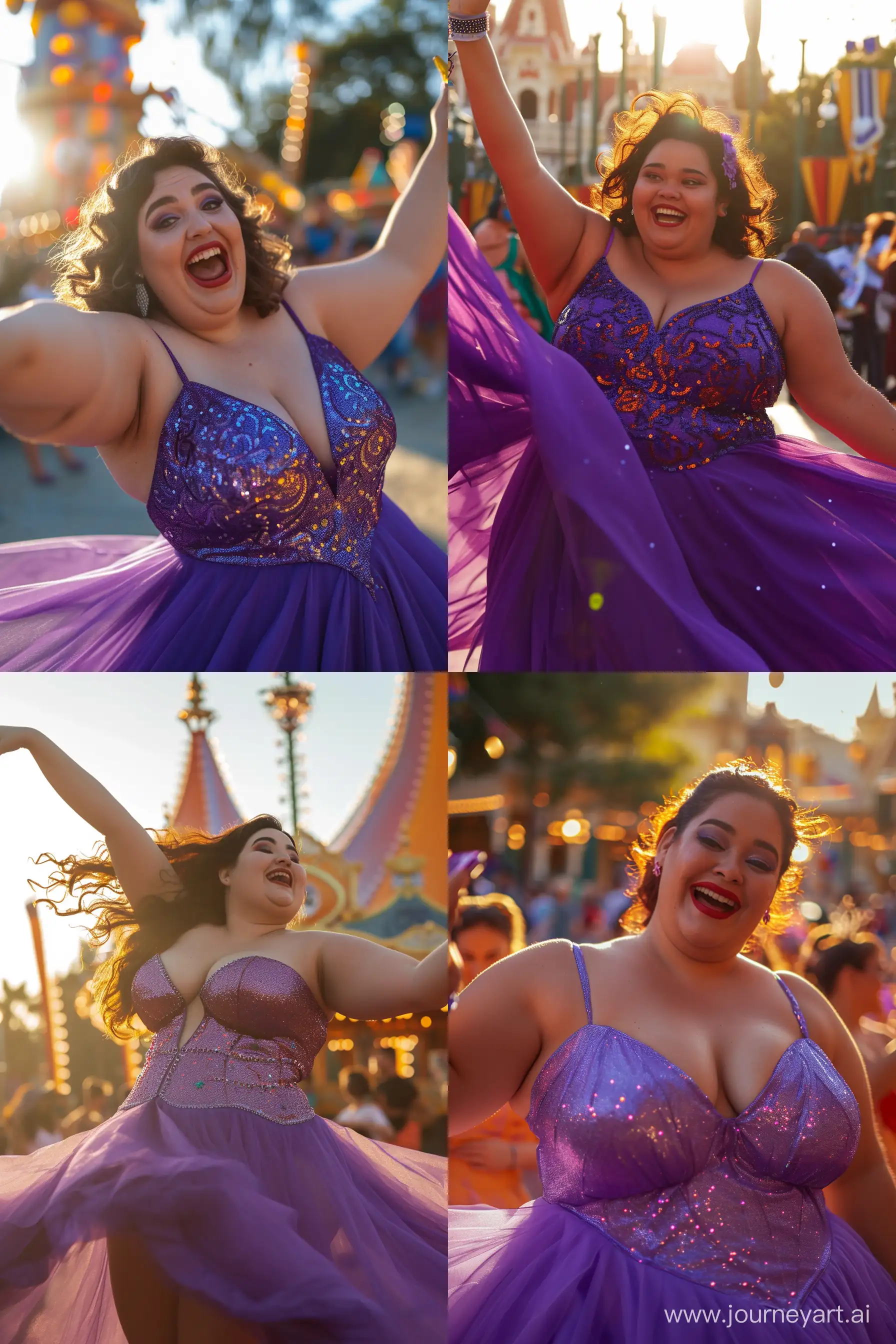 Joyful-Disney-Park-Selfie-Overweight-Woman-in-Vibrant-Purple-Dress