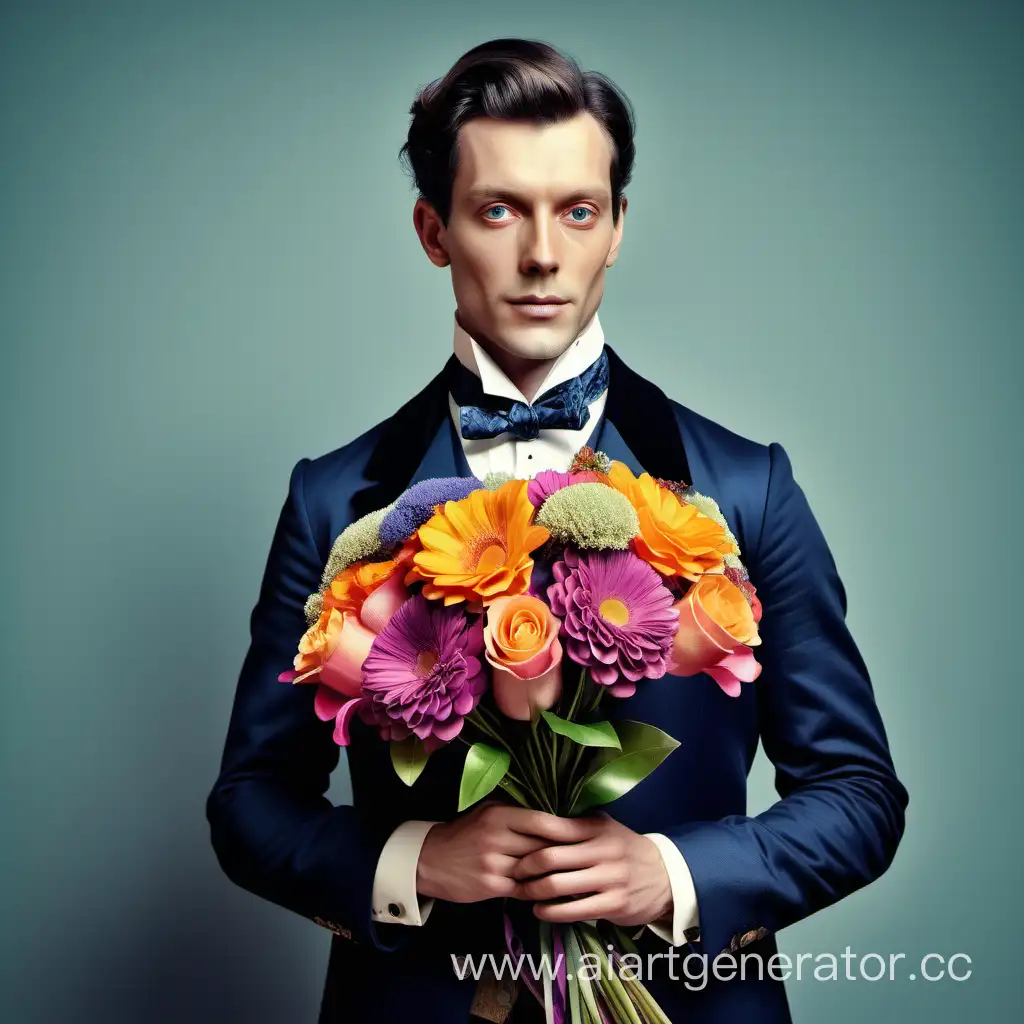 Elegant-Victorian-Gentleman-with-Vibrant-Bouquet-of-Flowers