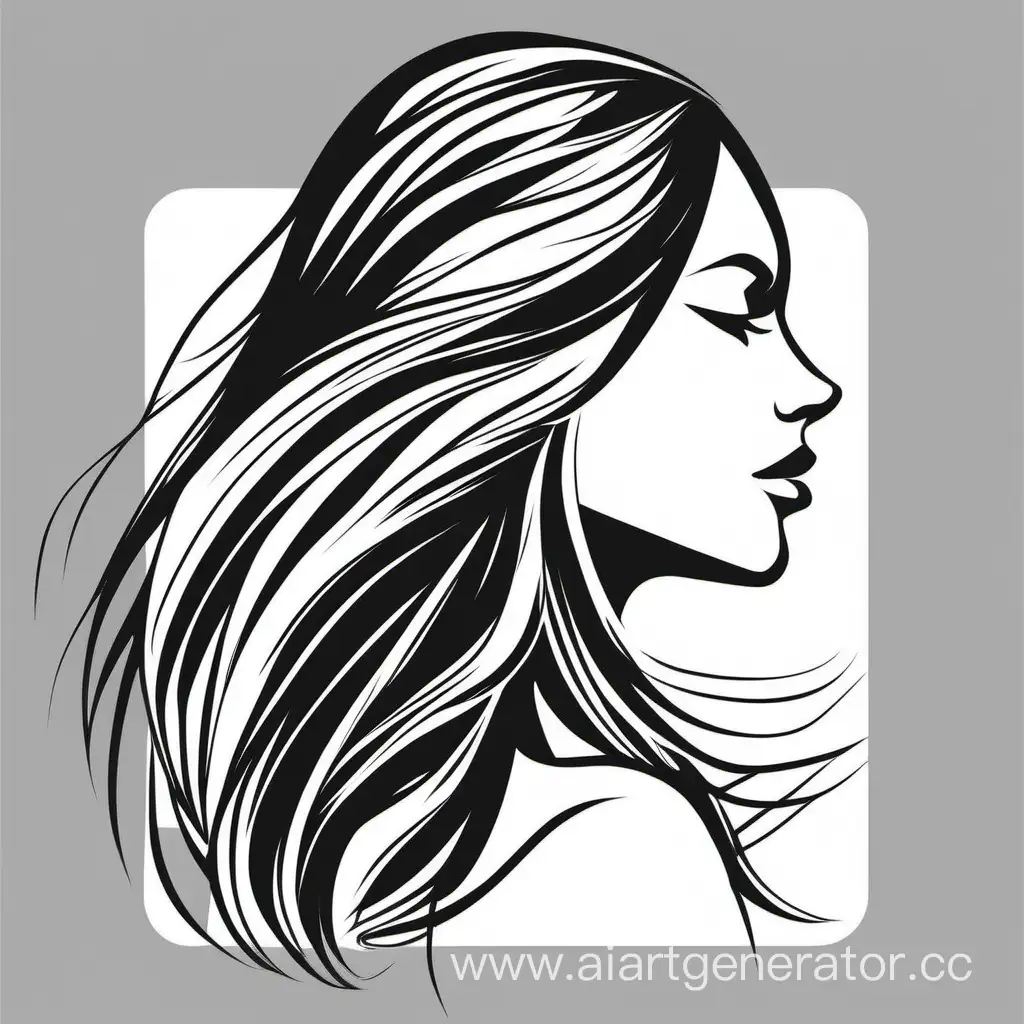 профиль лица красивой девушке с длинными волосами векторное изображение черно белое 