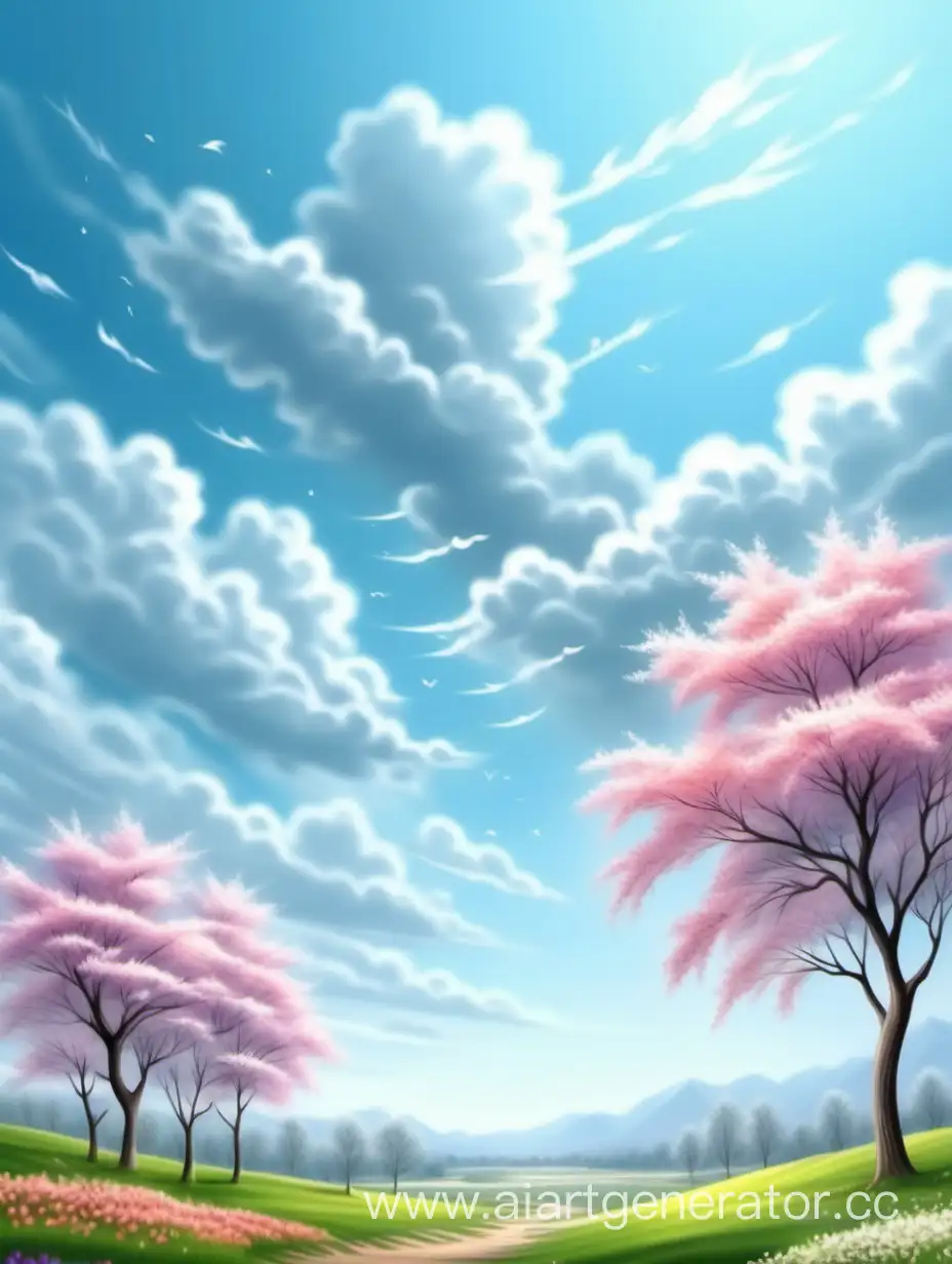 Фон красивый, природа весна, красивое небо, рисунок но похожий на реалистичную природу