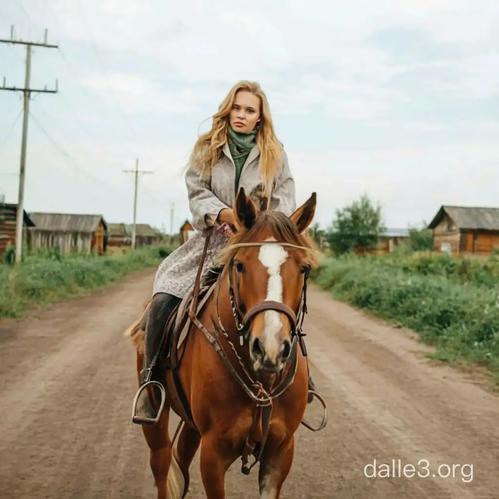 Katya Klap on a horse in the Russian village