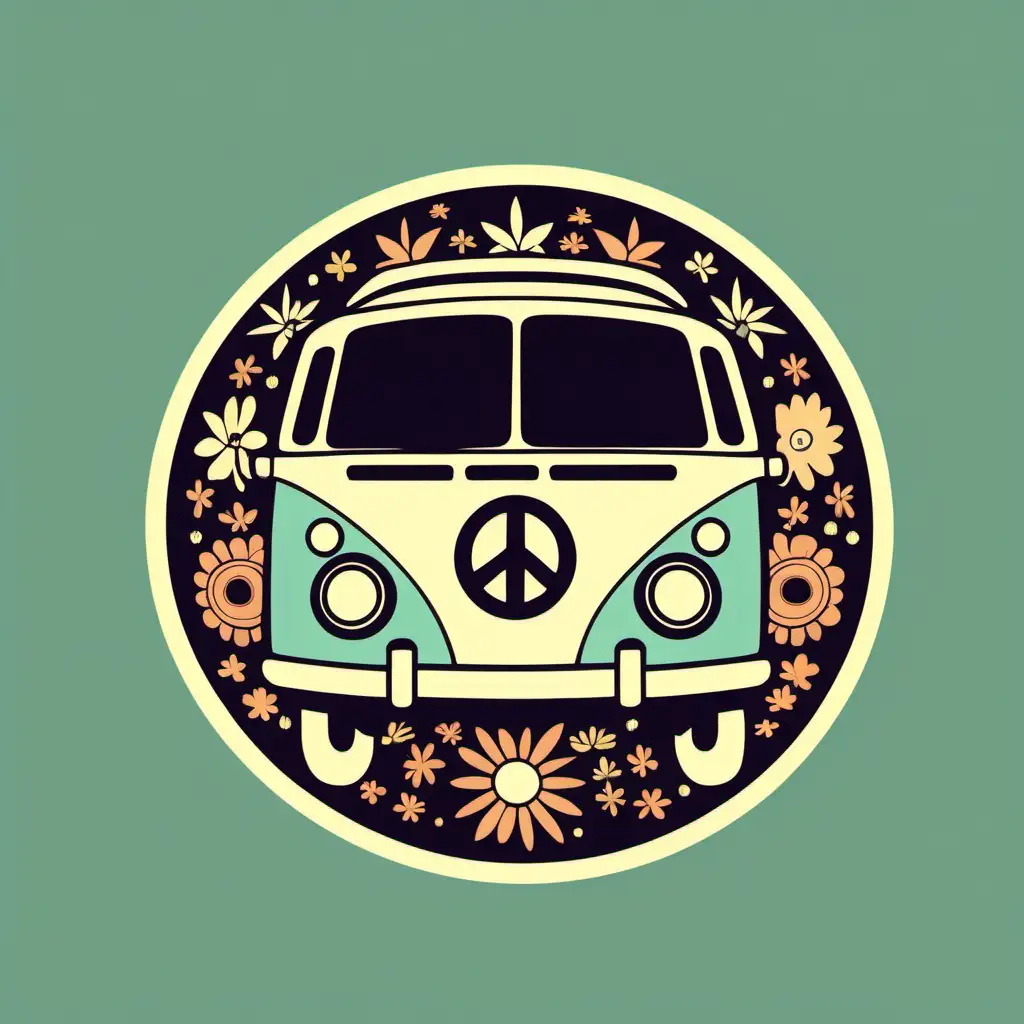 hippie, simple, logo, clipart, retro, 3 colours, vintage vibe, sticker looking, no words
