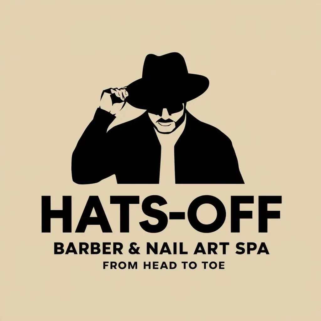 logo, "Someone removing a hat", with the text "Hats-Off Barber & Nail Art Spa From Head to Toe", typography, be used in Beauty Spa industry