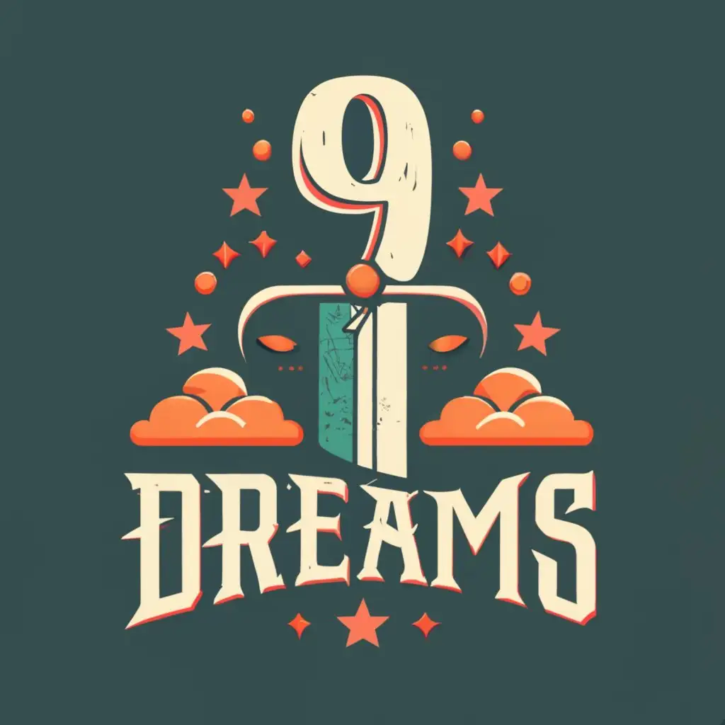 logo, a sword, with the text "9 Dreams", typography, be used in Entertainment industry