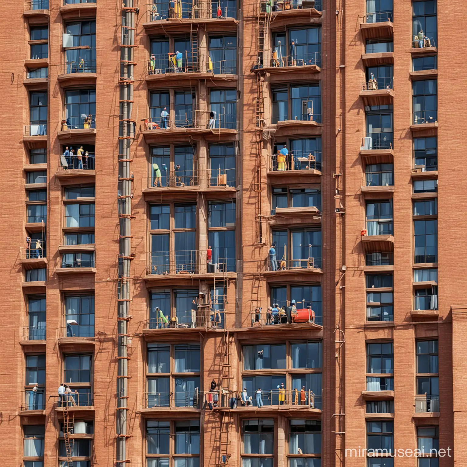 personas construyendo un edificio se ven de cerca como pixar

