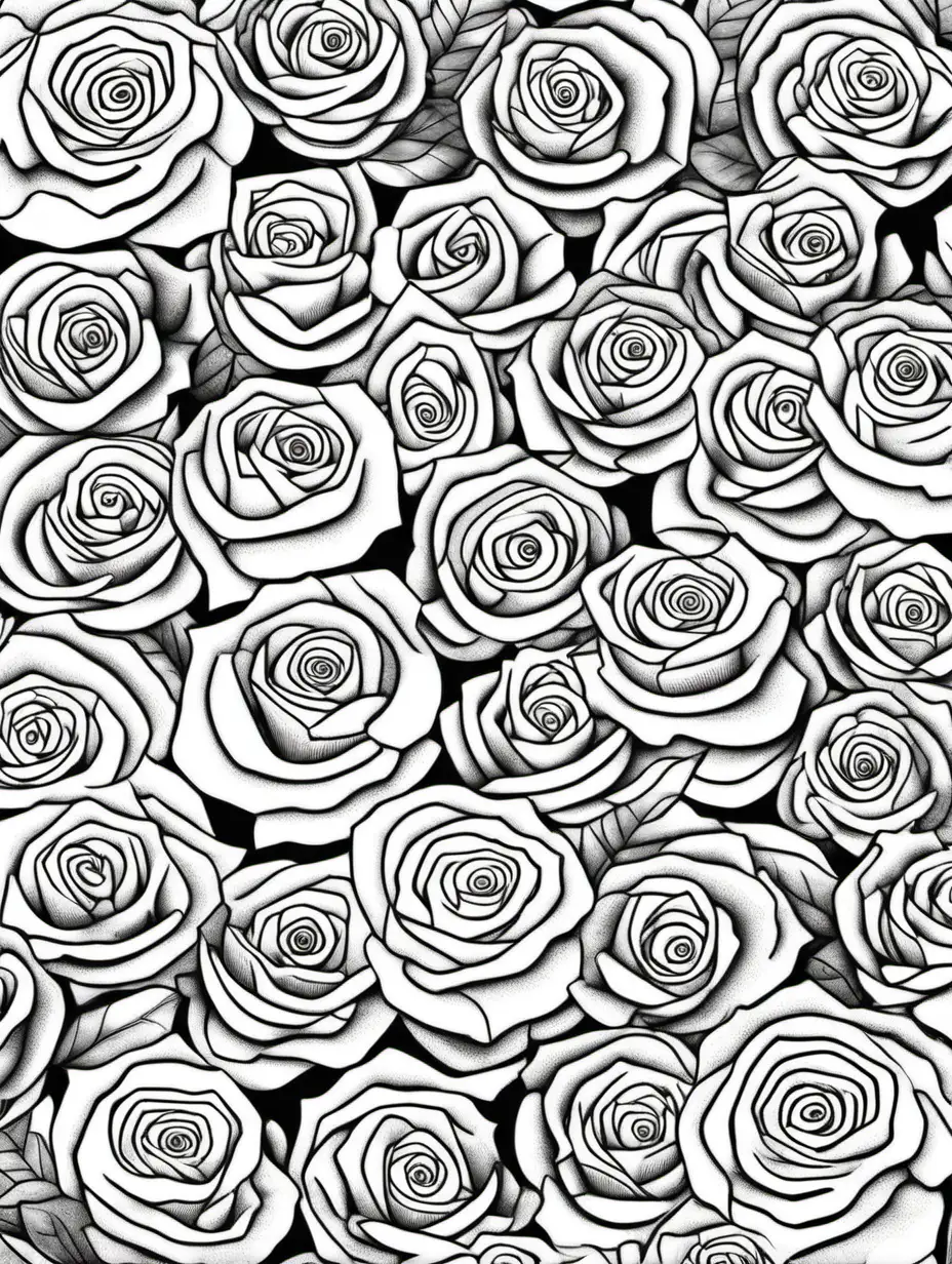 Adult Coloring Page with Small Floral Rose Repeating Pattern