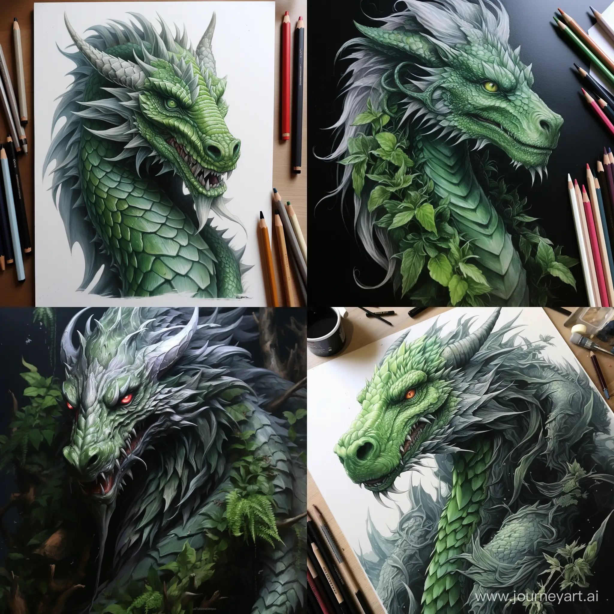 The green beautiful dragon looks forward hyperrealistic
