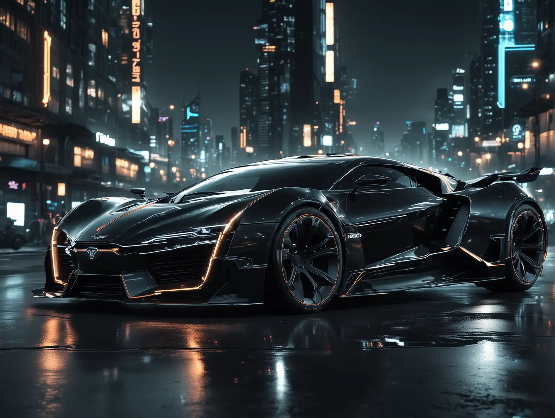 Create futuristic concept sport cars from 2100  tuning type from tron  legacy driving at night city in background black color dark 