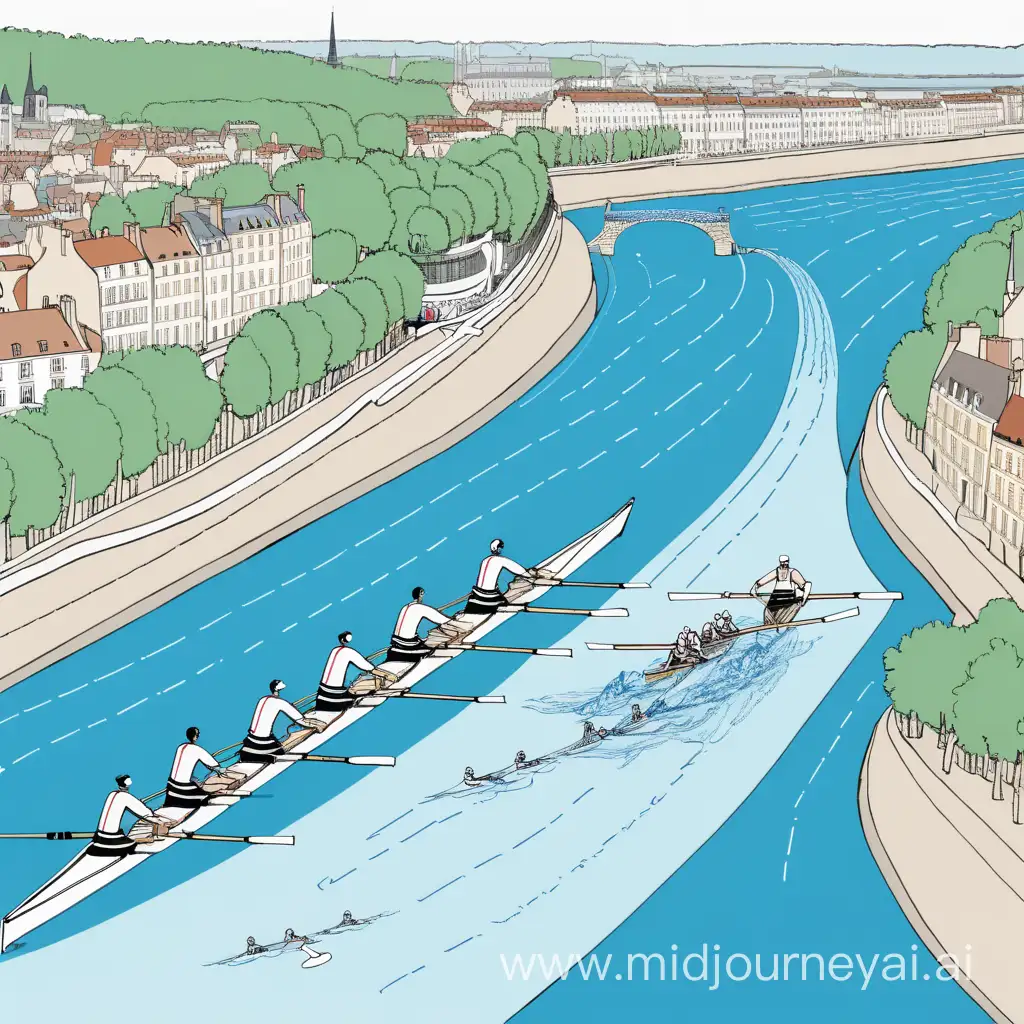 Modern Aerial River Rowing Race Poster 3 Stages on the Loire with Colorful Artistry