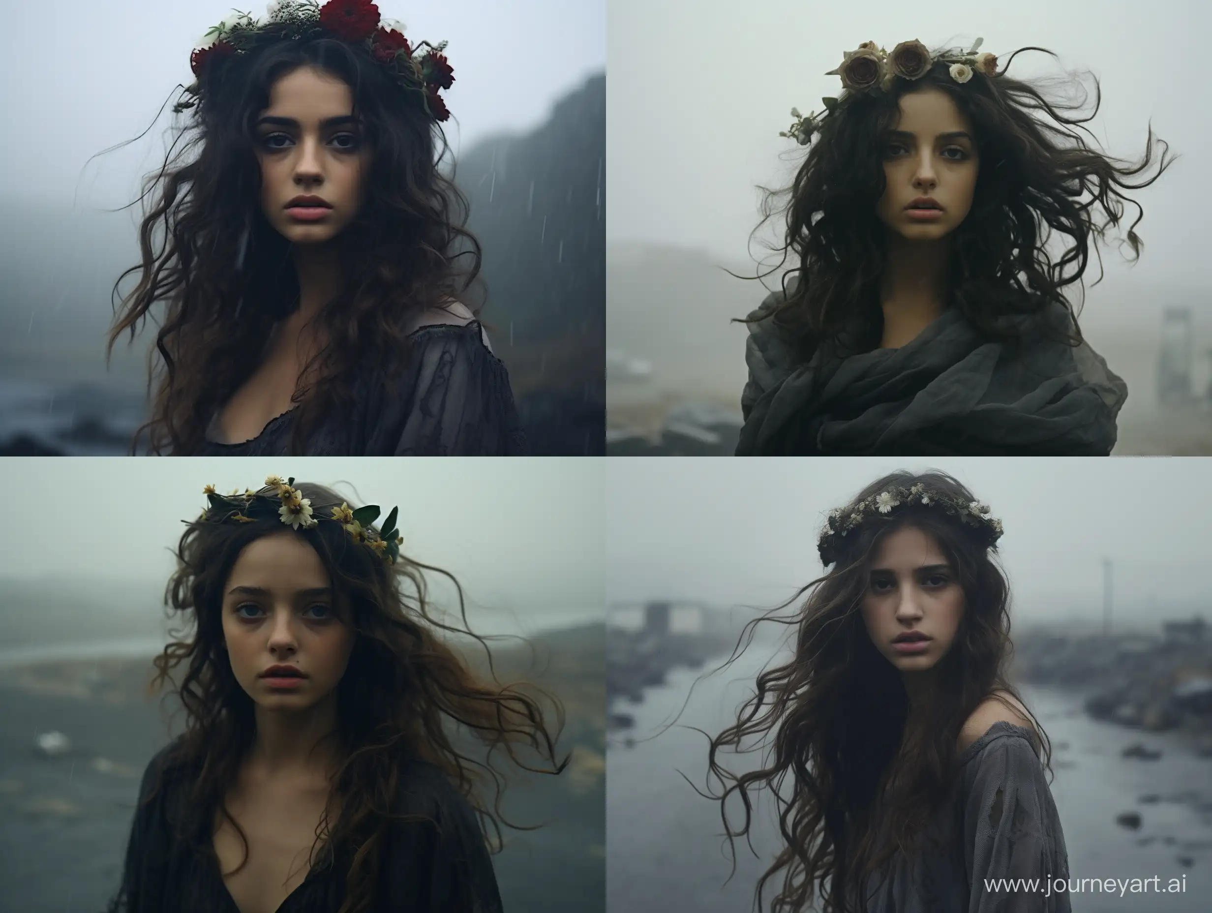 Saudi-Gypsy-Girl-Wearing-Floral-Wreath-in-Taif-City-Rain