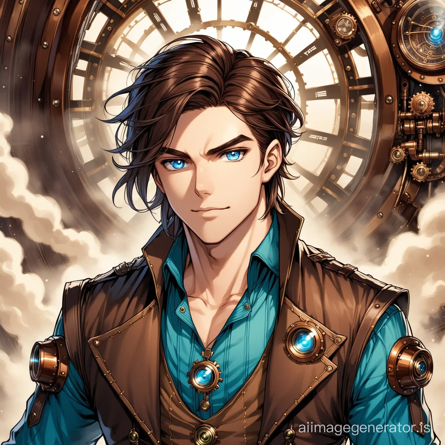 steam punk brown hair blue eye male