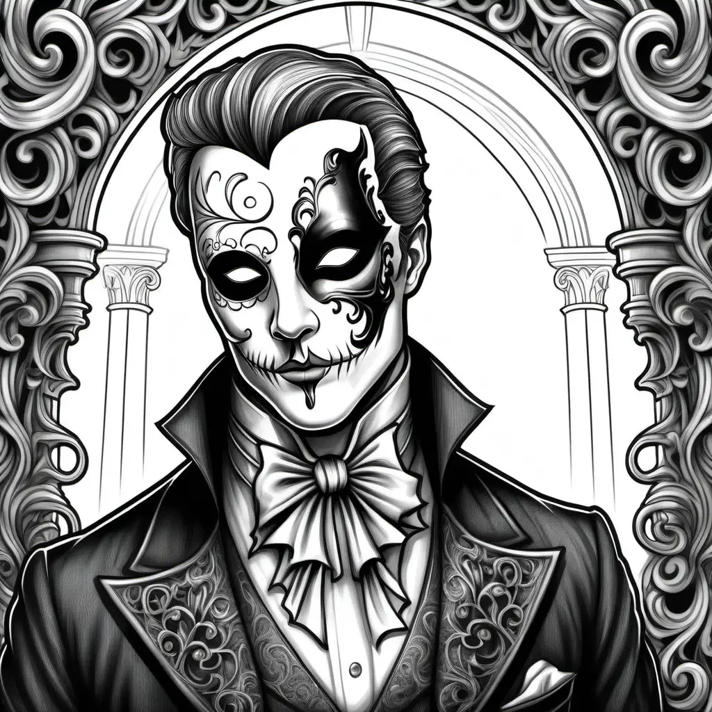 GothicInspired Adult Coloring Portrait Phantom of the Opera Masked Man