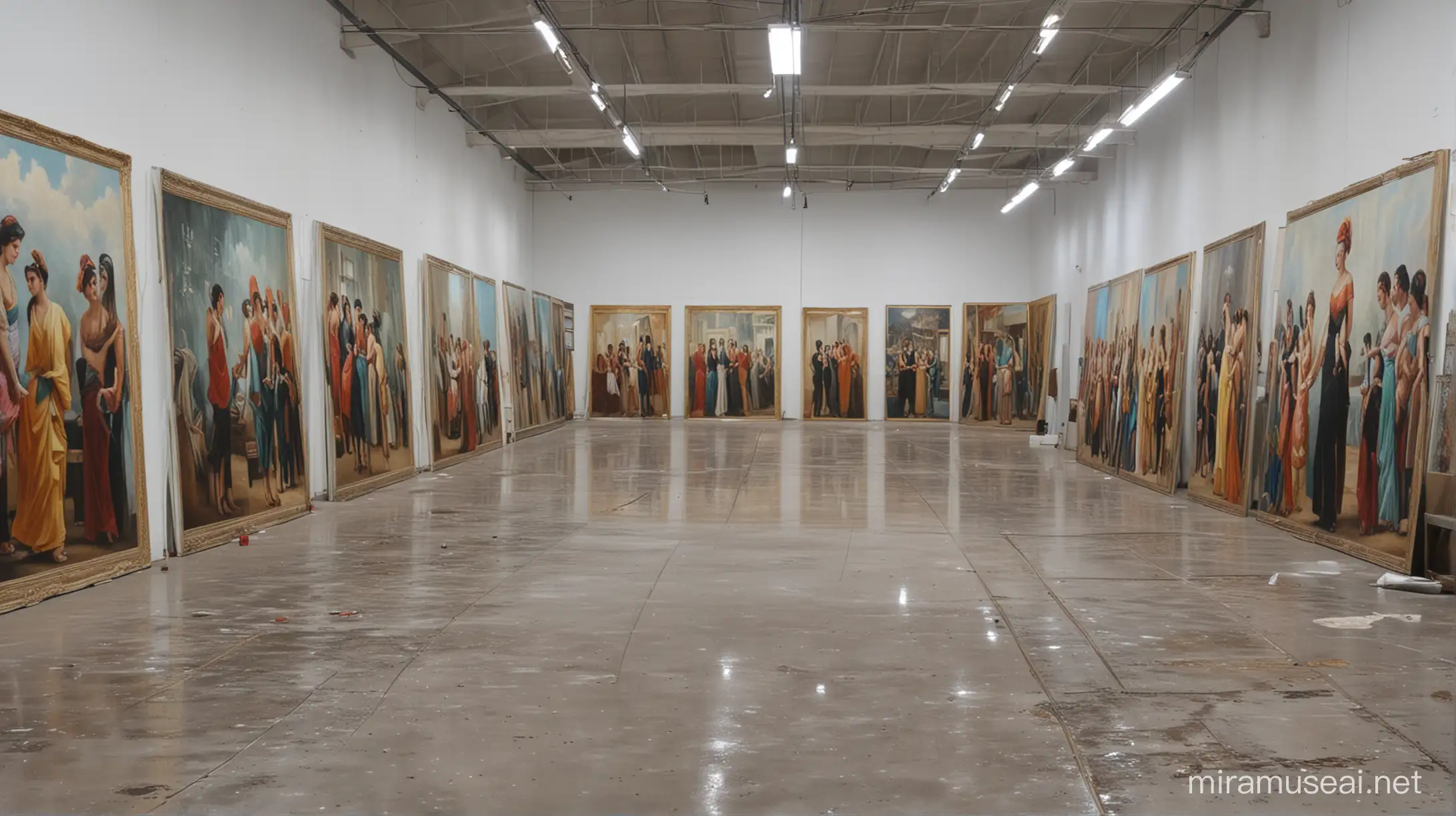 Exquisite Oil Painting Factory Interior with Neatly Arranged Works