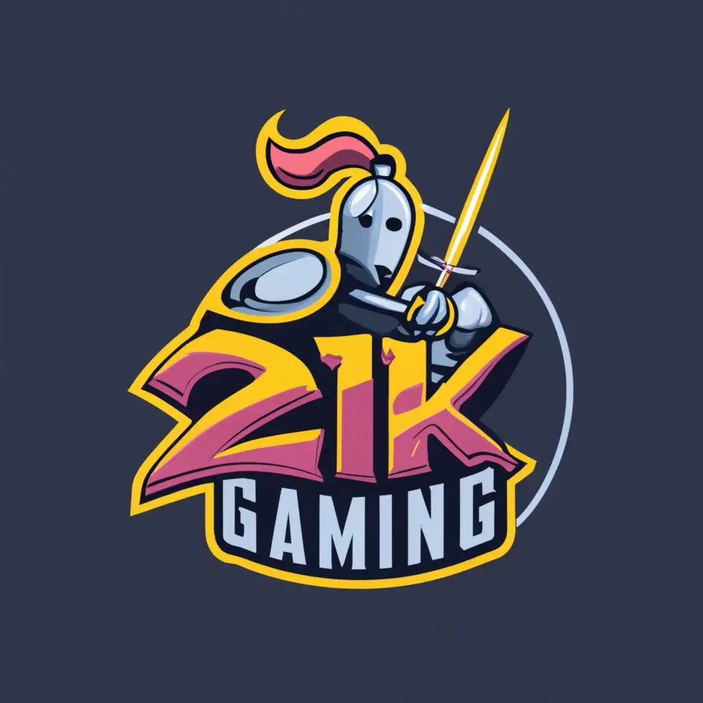logo, knight, with the text "21kgaming", typography, be used in Gaming industry, Circle, Blue, Yellow,