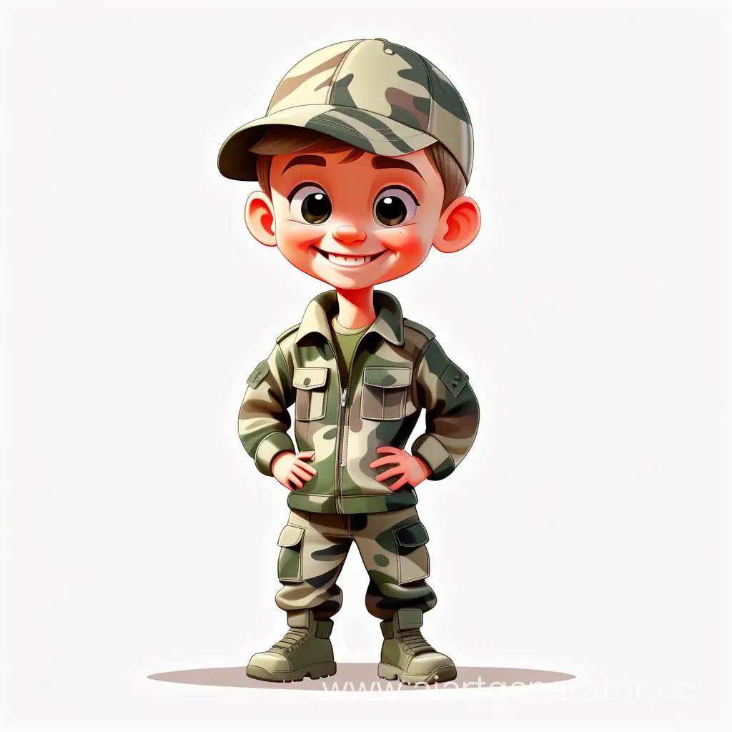 Smiling-CamouflageClad-Boy-Caricature-on-Transparent-Background