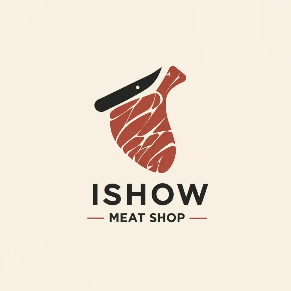 LOGO-Design-for-iShow-Meat-Shop-Minimalistic-Butchers-Knife-and-Meat-Theme-for-Restaurant-Industry-with-Clear-Background