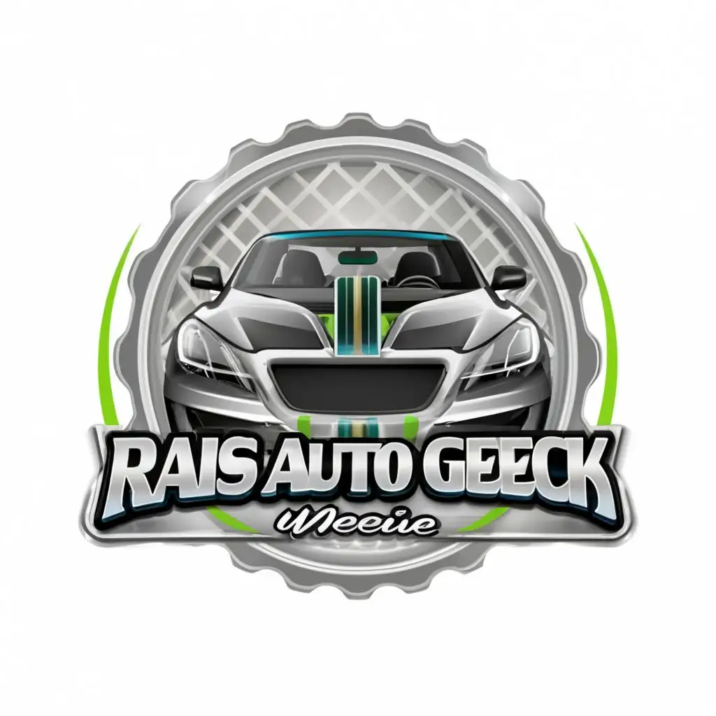 LOGO-Design-for-Raj-Auto-Geek-Luxurious-Car-Silhouette-with-Green-Silver-and-Blue-Tones-for-Window-Tinting-and-Audio-Installation-Expertise