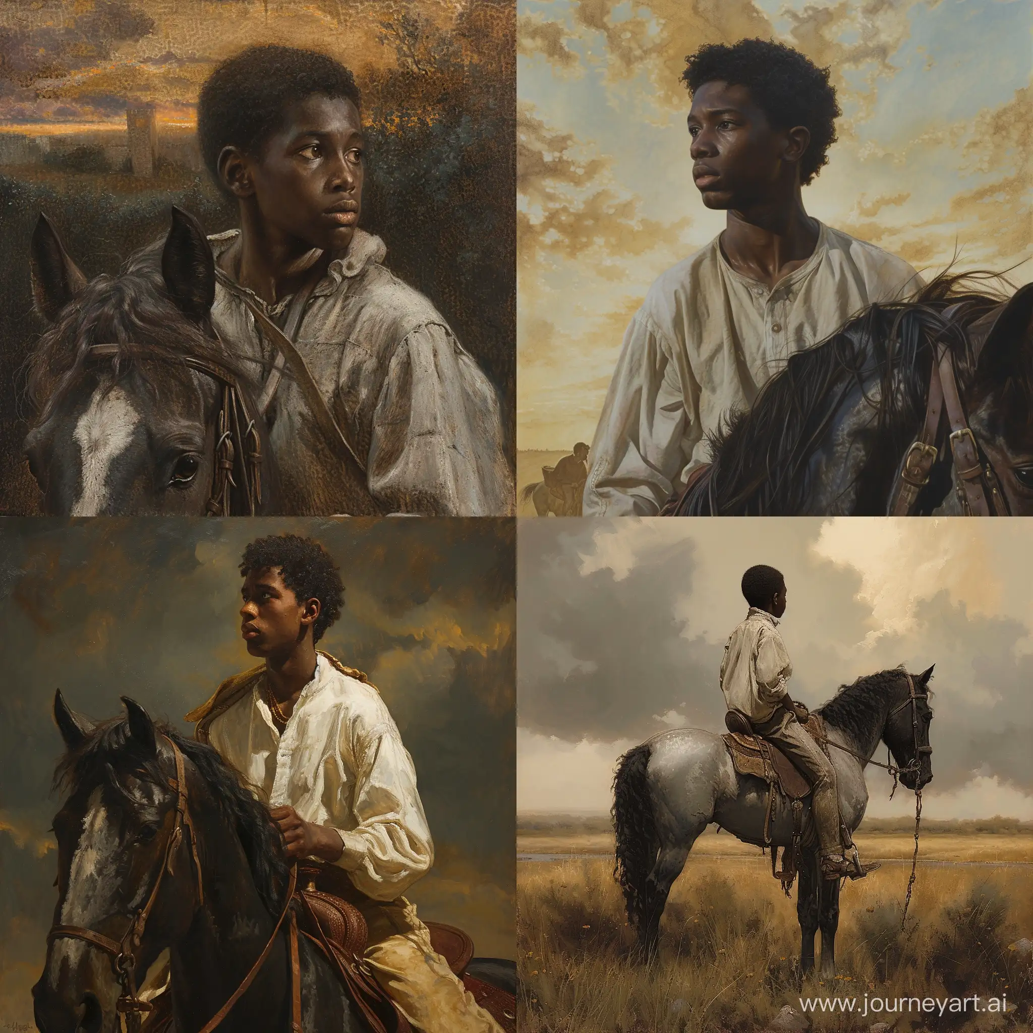 Черный юноша на лошаде, Саспенс, Детализированный.