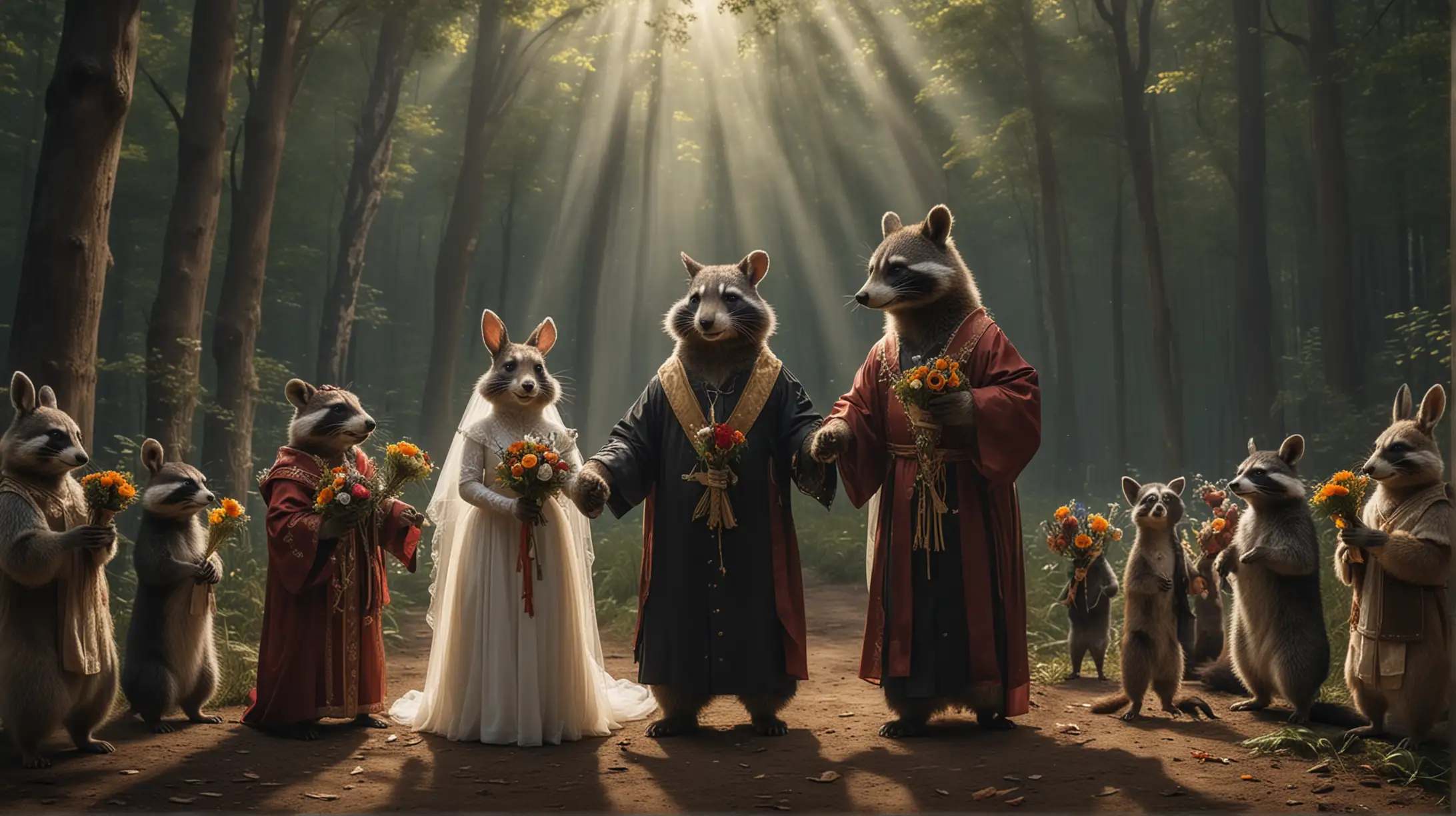 Forest Wedding Rabbit and Raccoon Marriage Ceremony with Bear Minister