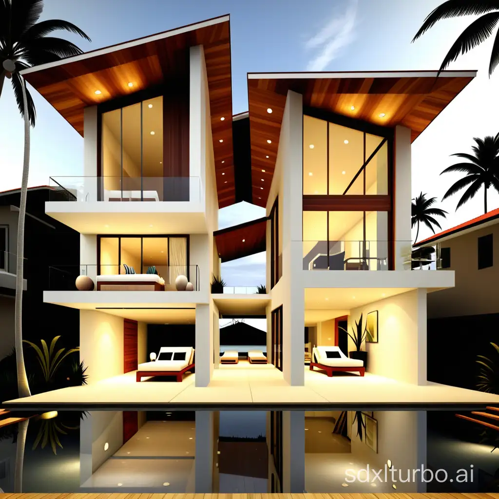 Nice Brazilian design for the front of beach with high ceiling