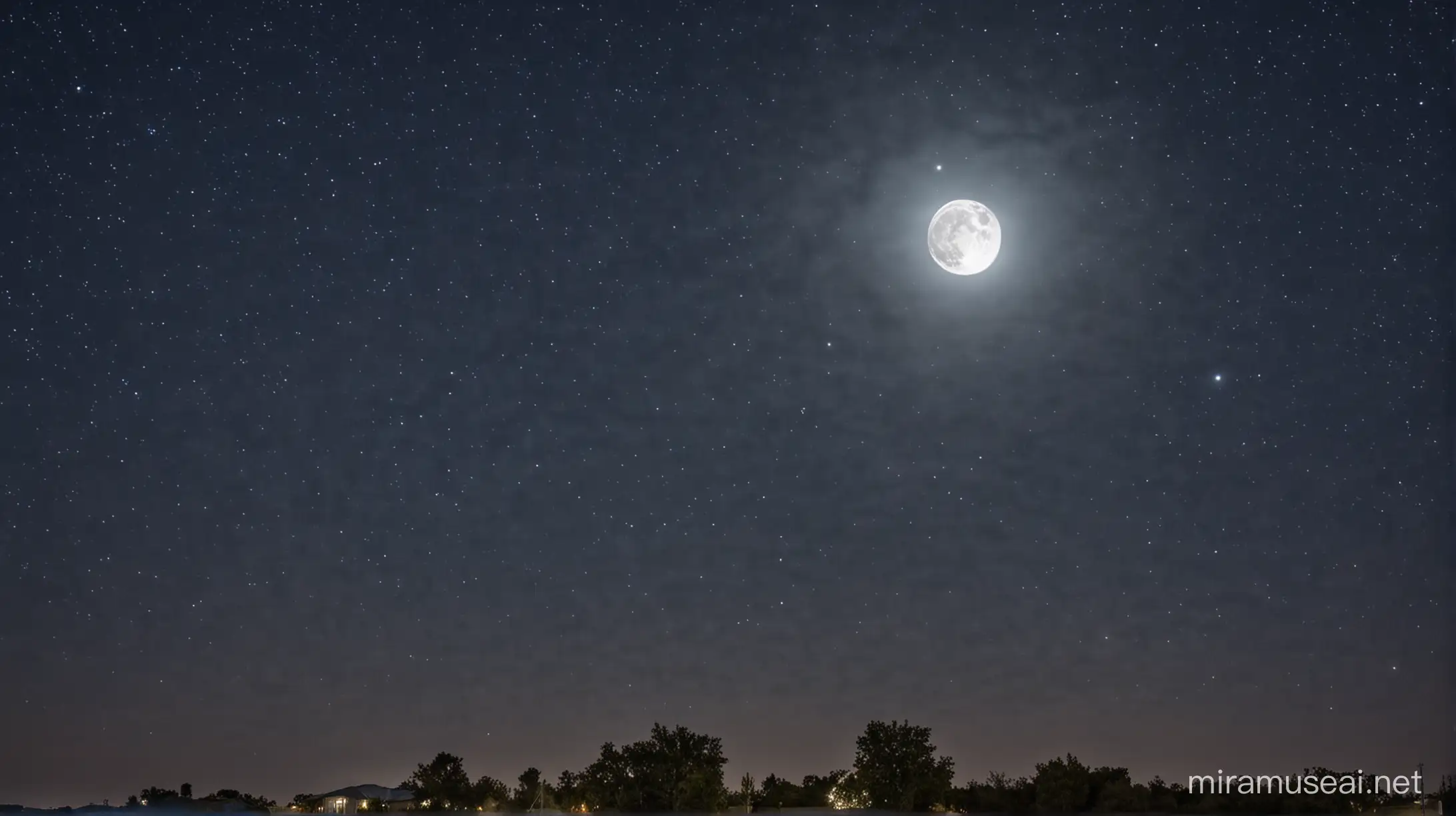 Starry Night with Full Moon Illuminating the Sky