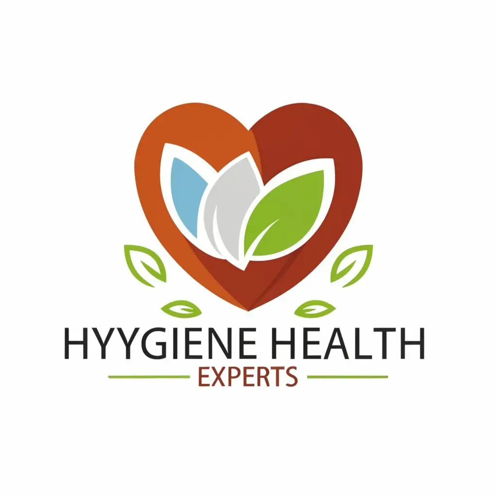 logo, A heart inside it the must be 2 leaves the below the heart the must 2 hearts, with the text "Hygiene Health Experts", typography, be used in Nonprofit industry