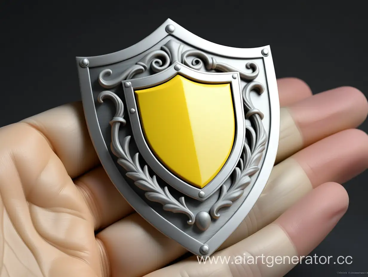 Silver-Shield-with-Yellow-Accents-Elegant-Defensive-Gear