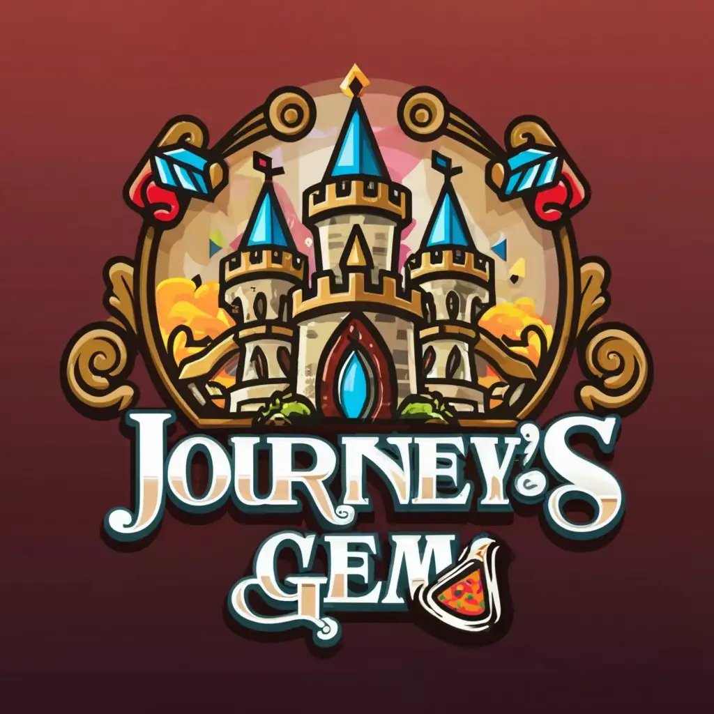a logo design, with the text 'Journey’s Gem', main symbol:Castle, sci-fi, add Italian food, Moderate, be used in Restaurant industry, clear background