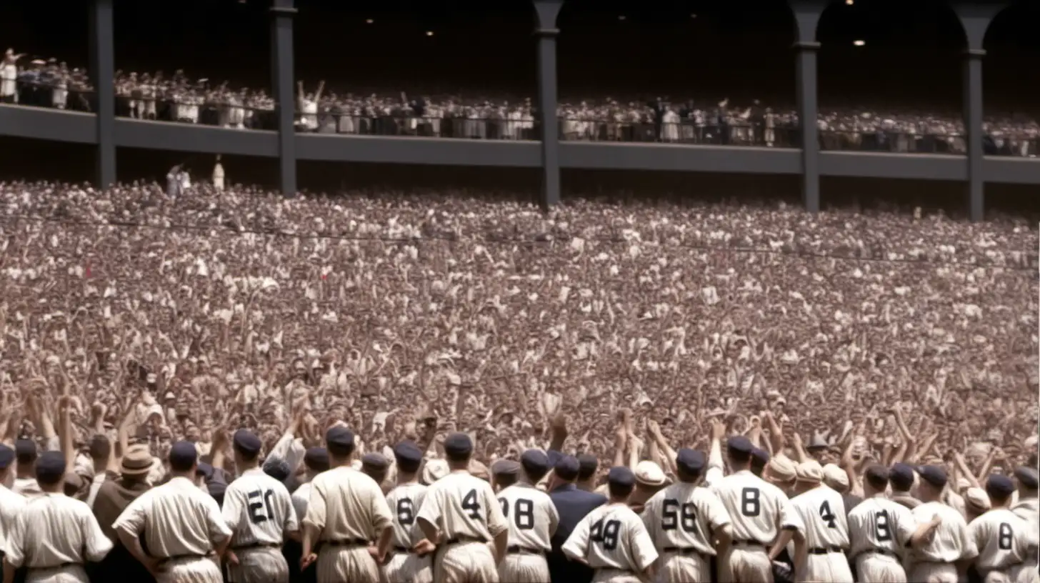 An image of a 100000 numbered baseball crowd passionately cheering Lou Gehrig and the New York yankees in 1930