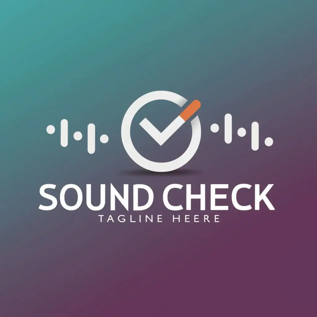 a logo design,with the text "Sound Check", main symbol:power button and check,Minimalistic,clear background